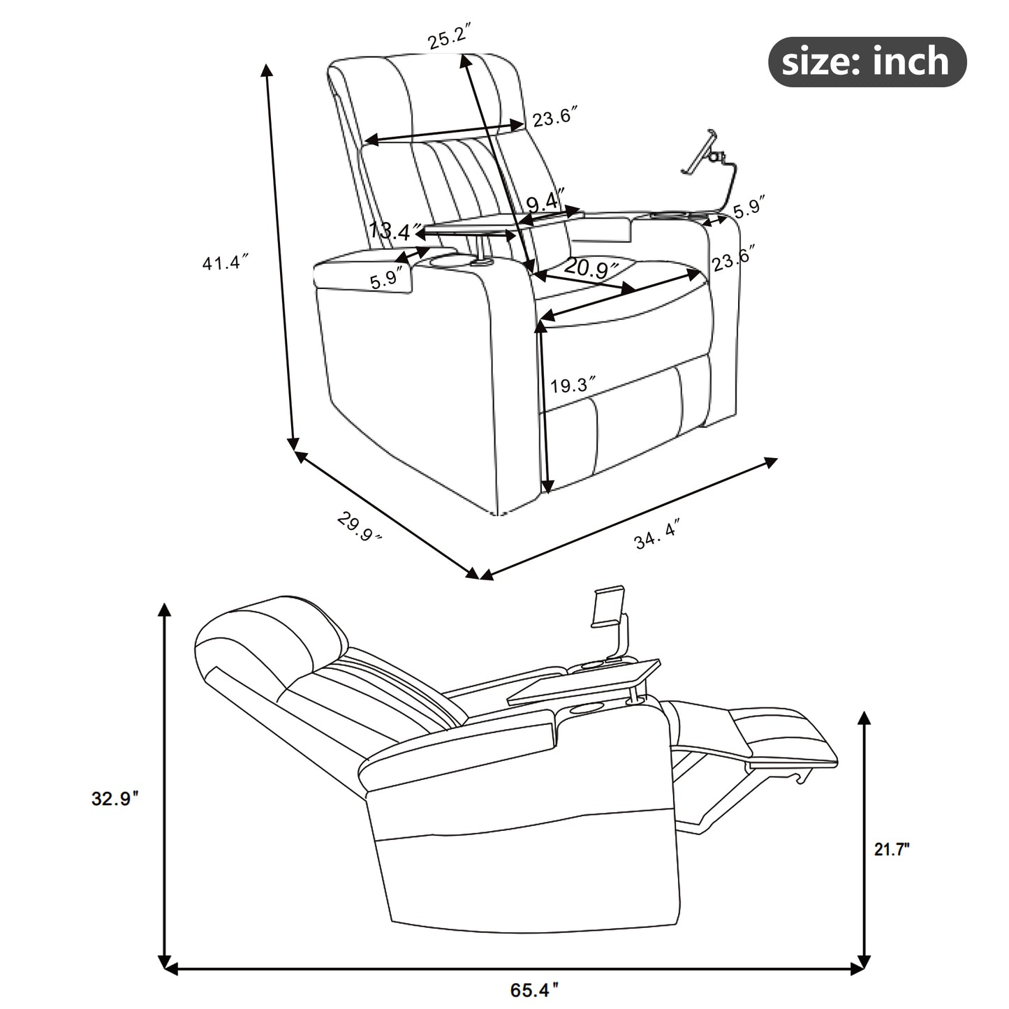270° Power Swivel Recliner,Home Theater Seating With Hidden Arm Storage and LED Light Strip,Cup Holder,360° Swivel Tray Table,and Cell Phone Holder,Soft Living Room Chair,Grey