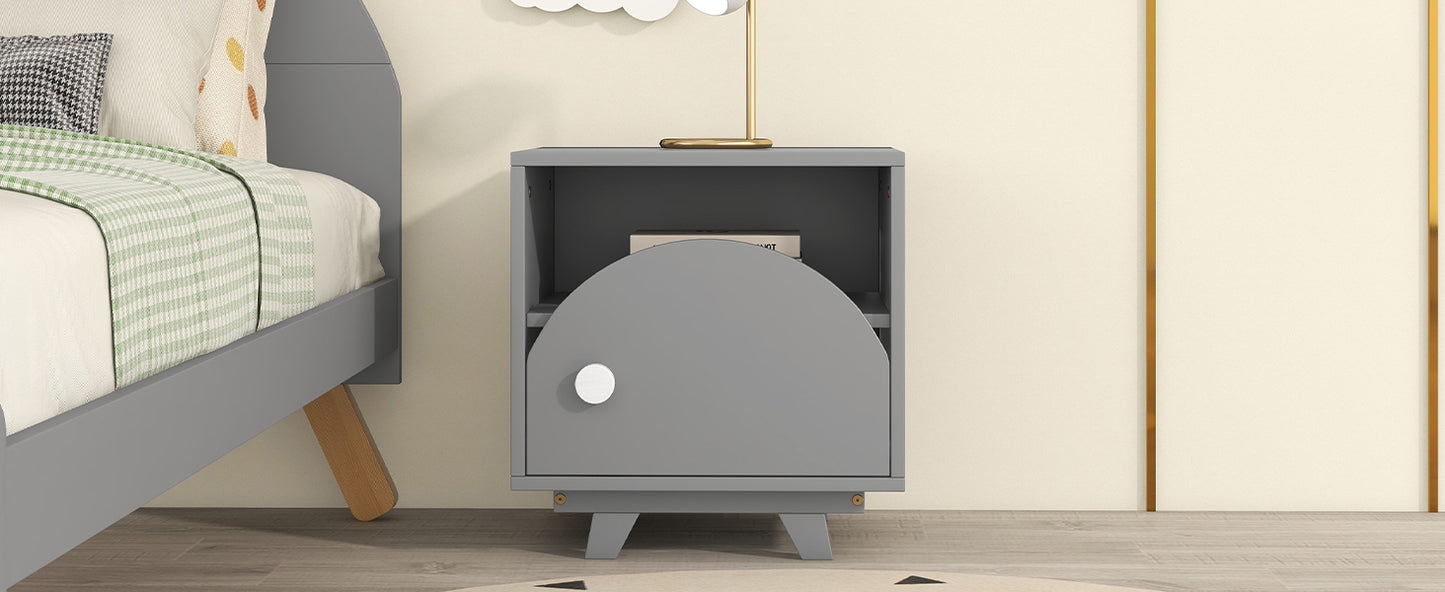 Wooden Nightstand with a Drawer and an Open Storage,End Table for Bedroom,Gray+White