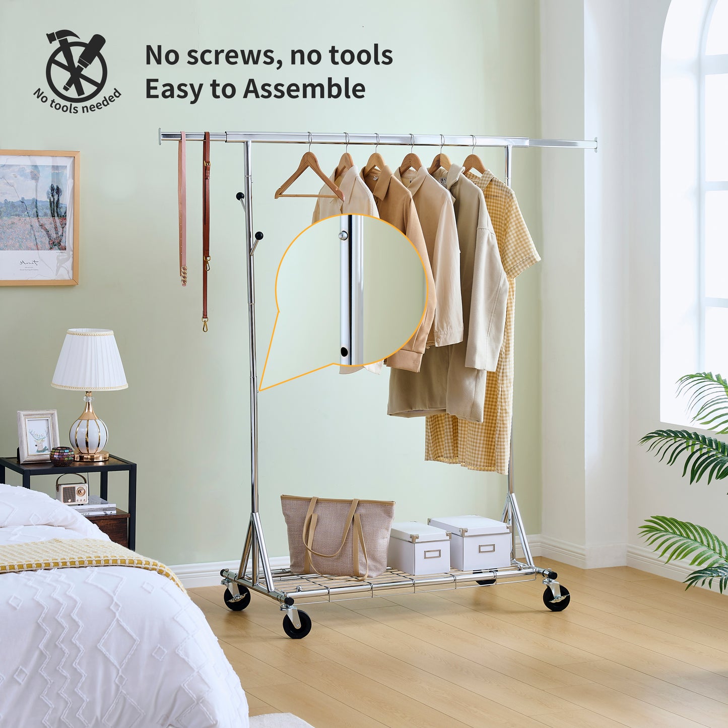 Clothes Rack Heavy Duty Clothing Rack 600LBS Rolling Clothes Racks for Hanging Clothes, Commercial Garment Rack Heavy Duty Clothes Rack Collapsible & Portable Clothing Rack with Wheels