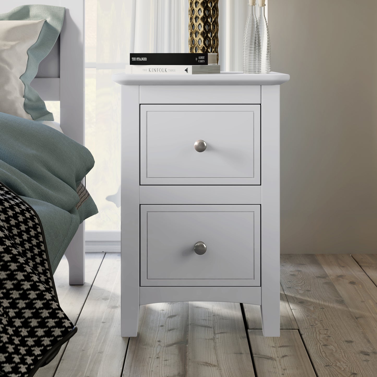 White Solid Wood 5 Pieces King Bedroom Sets(bed+nightstand*2+chest+dresser)
