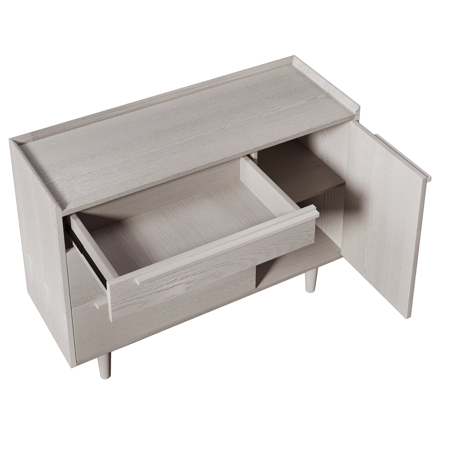 Modern Sideboard with 3 Drawers Storage Cabinet Entryway Floor Cabinet Sideboard Dresser with Solid Wood Legs for bedroom and living room , Stone Gray
