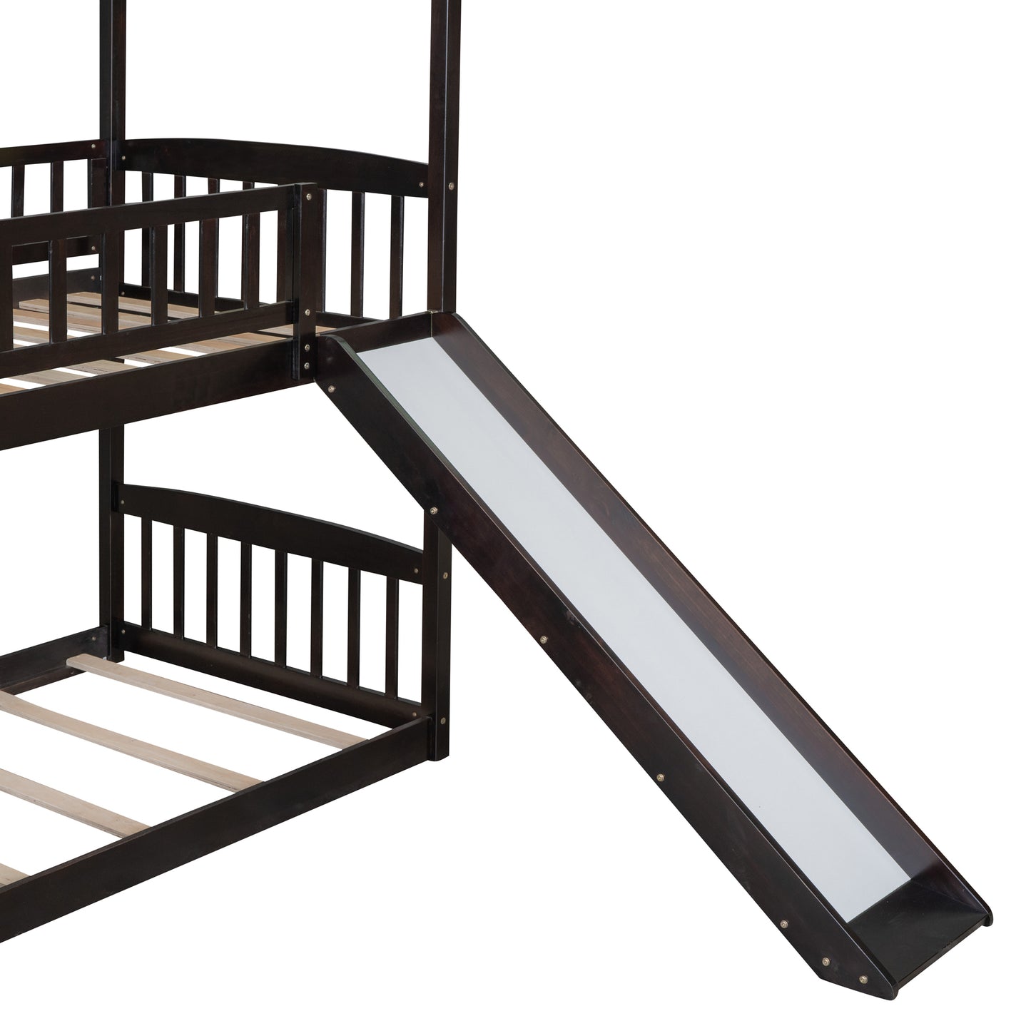 Twin Over Twin Bunk Bed with Drawers and Slide, House Bed with Slide,Espresso(OLD SKU :LT000215AAP)