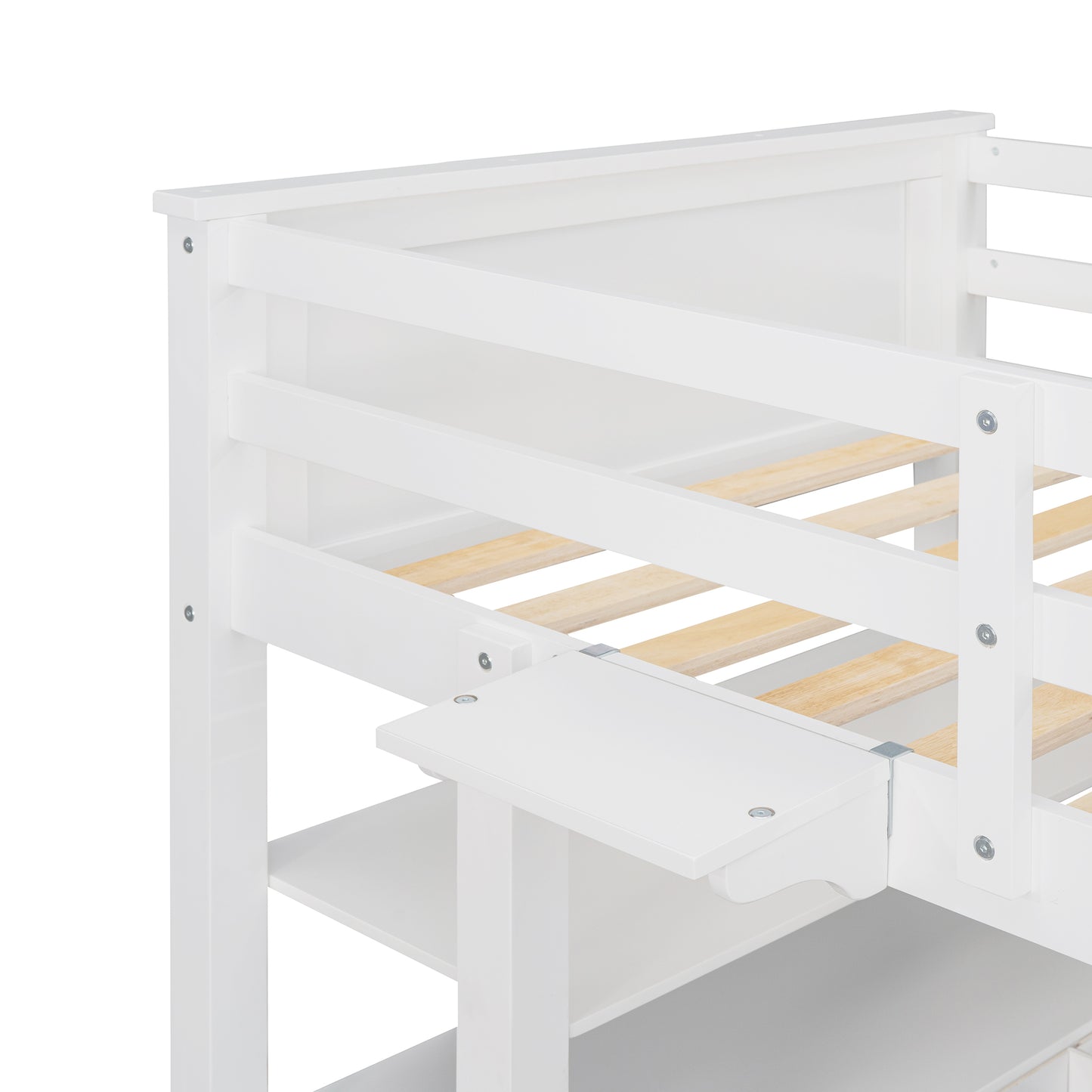 Twin size Loft Bed with Drawers and Desk, Wooden Loft Bed with Shelves - White(OLD SKU: LP000530AAK)