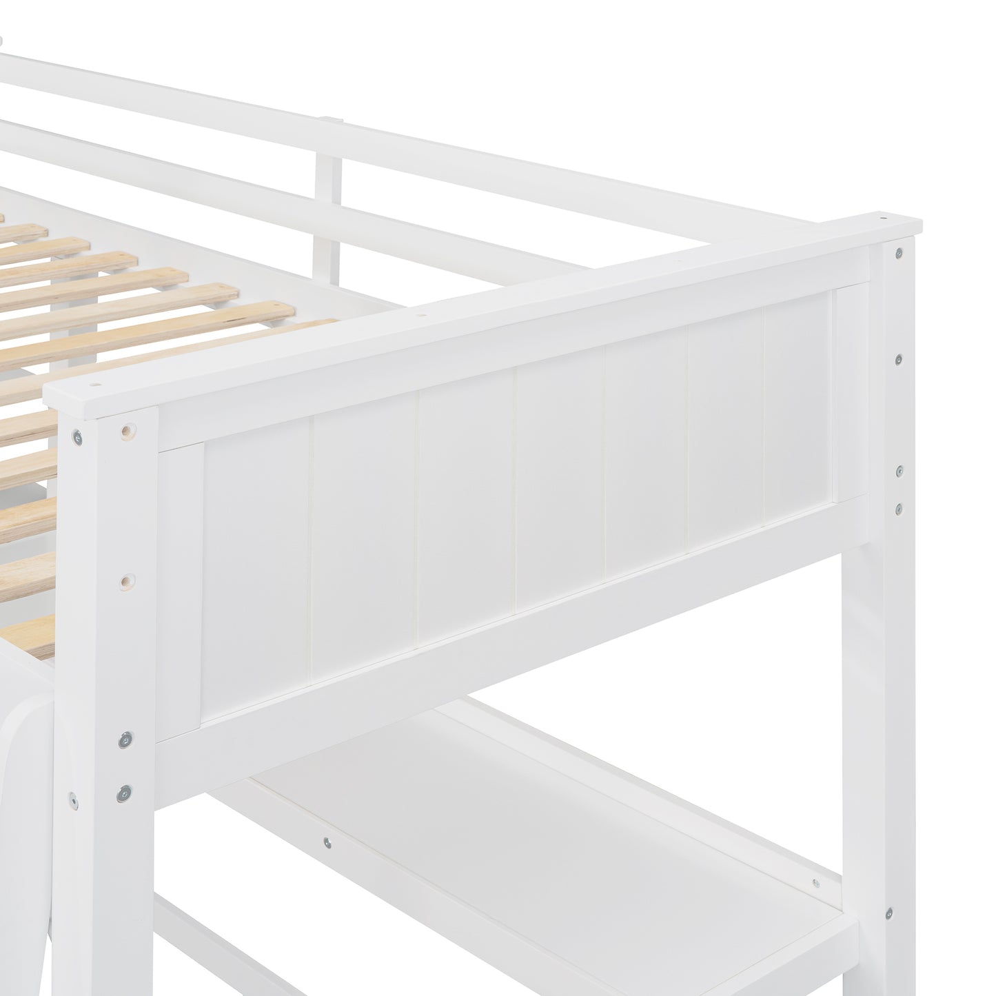Twin size Loft Bed with Drawers and Desk, Wooden Loft Bed with Shelves - White(OLD SKU: LP000530AAK)