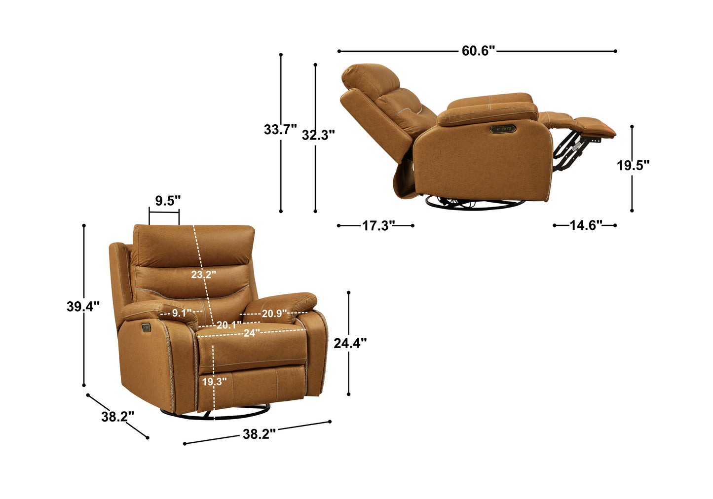 Liyasi Dual OKIN Motor Rocking and 240 Degree Swivel Single Sofa Seat recliner Chair Infinite Position ,Head rest with power function