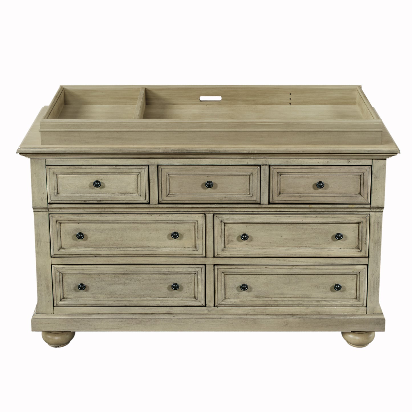 Solid Wood Seven-Drawer Dresser with Changing Topper for Nursery, Kid's Room, Bedroom, Stone Gray