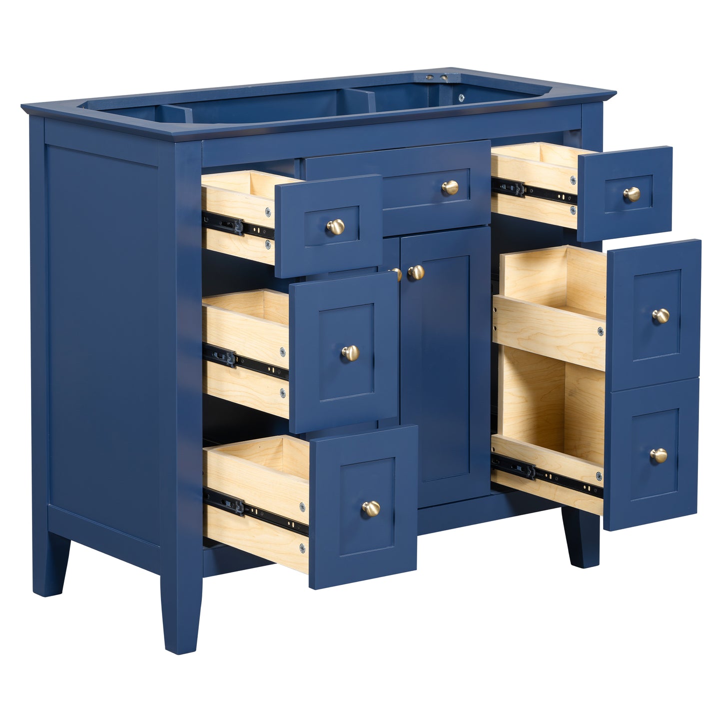 36'' Bathroon Vanity without Sink, Modern Freestanding Single Bathroom Cabinet with 6 Drawers & 2 Cabinets, Storage Cabinet for Bathroom, Solid Wood Frame Vanity Set, Blue (NOT INCLUDE SINK)