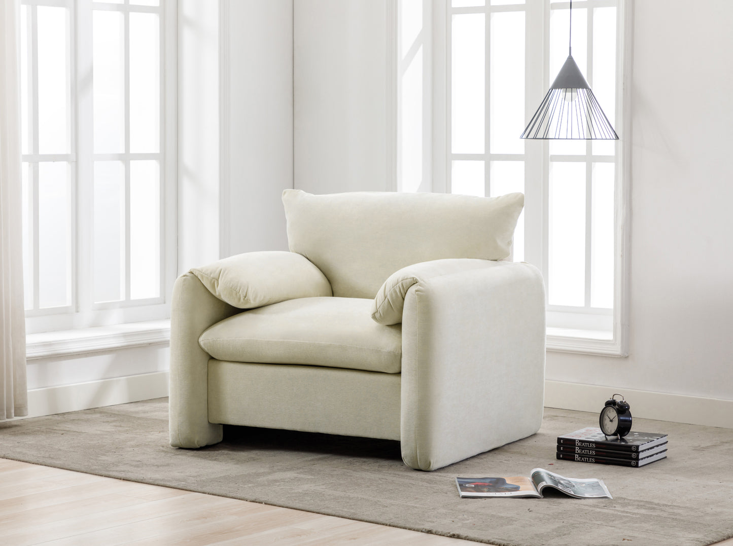 Modern Style Chenille Oversized Armchair Accent Chair Single Sofa Lounge Chair 38.6'' W for Living Room, Bedroom,Cream