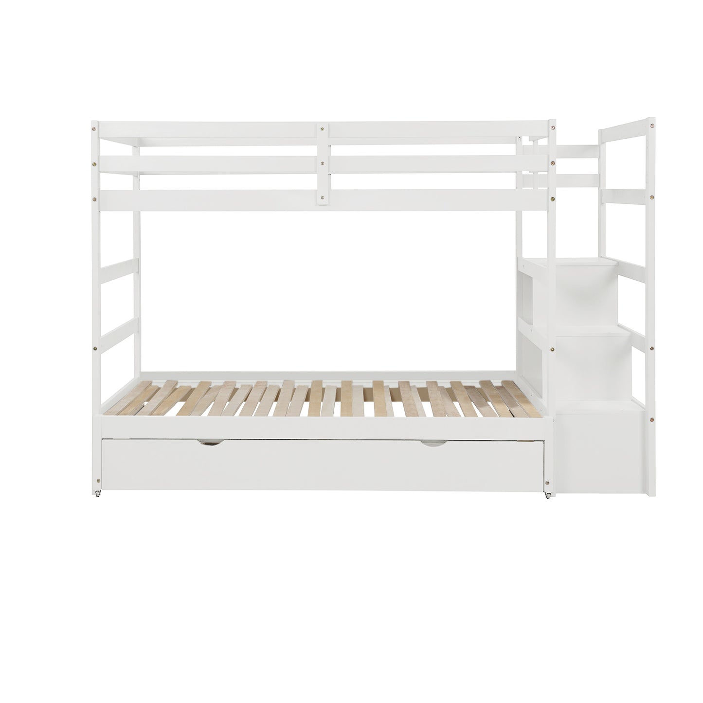 Twin over Twin/King (Irregular King Size) Bunk Bed with Twin Size Trundle, Extendable Bunk Bed (White)(OLD SKU :LP000032AAK)