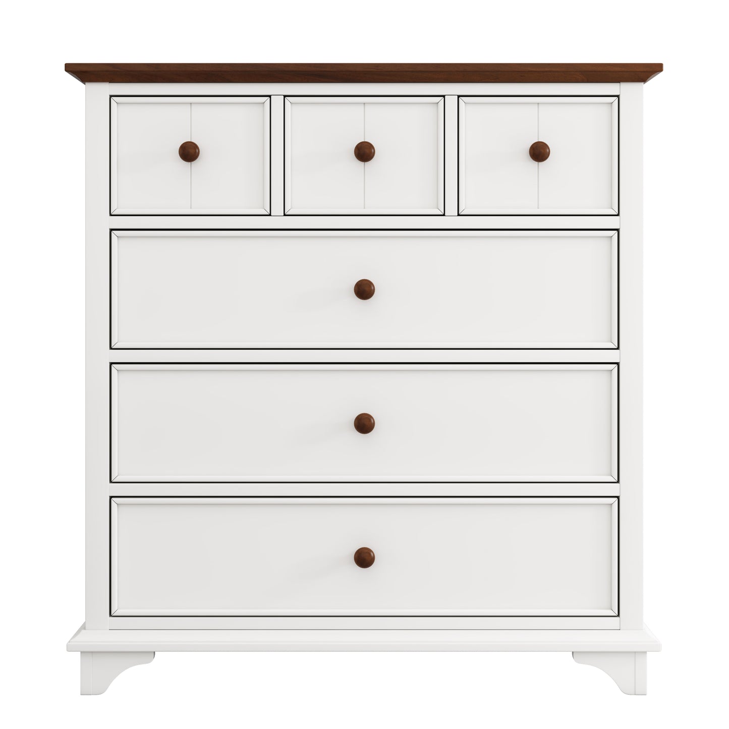 Wooden Captain Six-Drawer Chest for Bedroom, Living Room, Kids' Room, White+Walnut