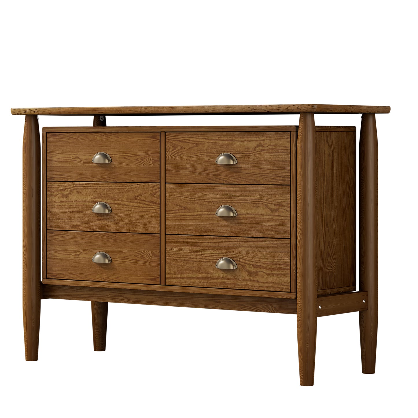 Mid Century Modern Wood 6-Drawer Dresser Storage Cabinet for Bedroom,Living Room,Rubberwood