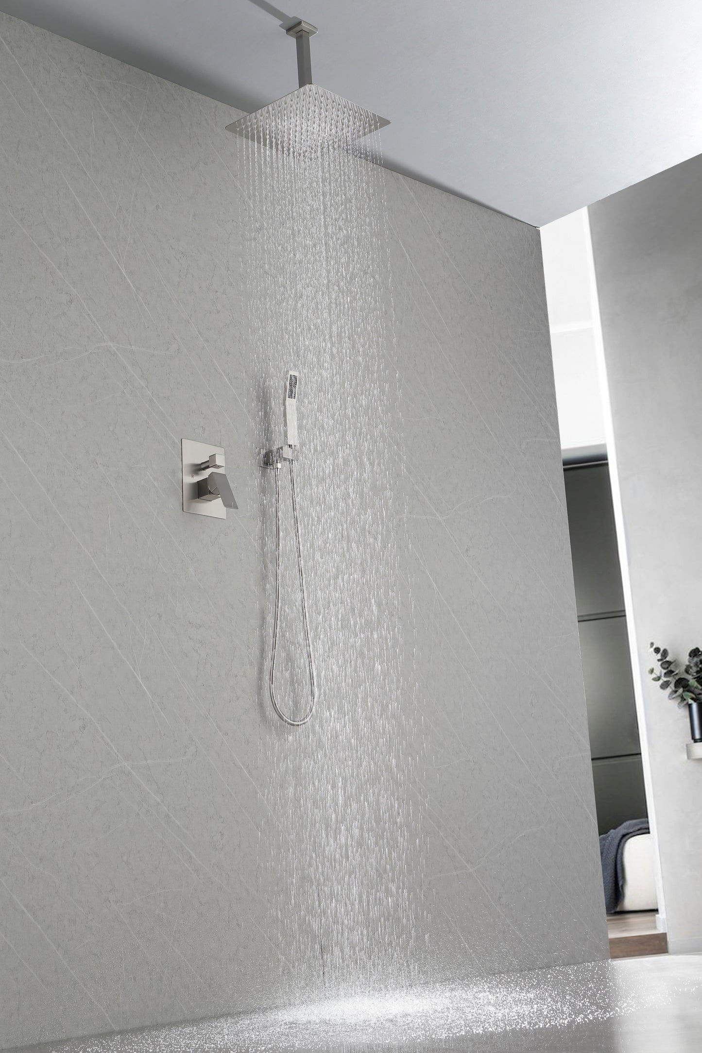 Ceiling Mounted Shower System Combo Set with Handheld and 12"Shower head
