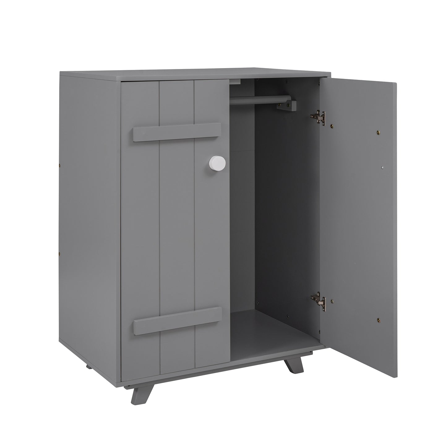 Wooden Wardrobe Cabinet with Hanging Rod, Storage Armoires with Doors,Gray