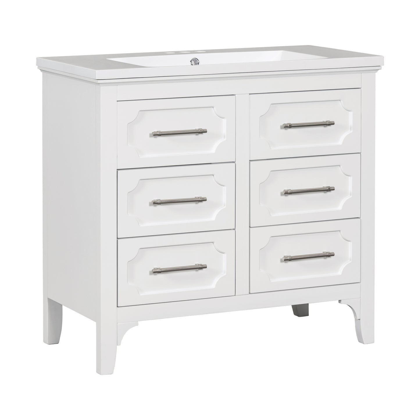 36'' Bathroom Vanity with Resin Sink Combo, Free Standing Single Vanity Set with Four Drawers, Solid Wood Frame Bathroom Storage Cabinet