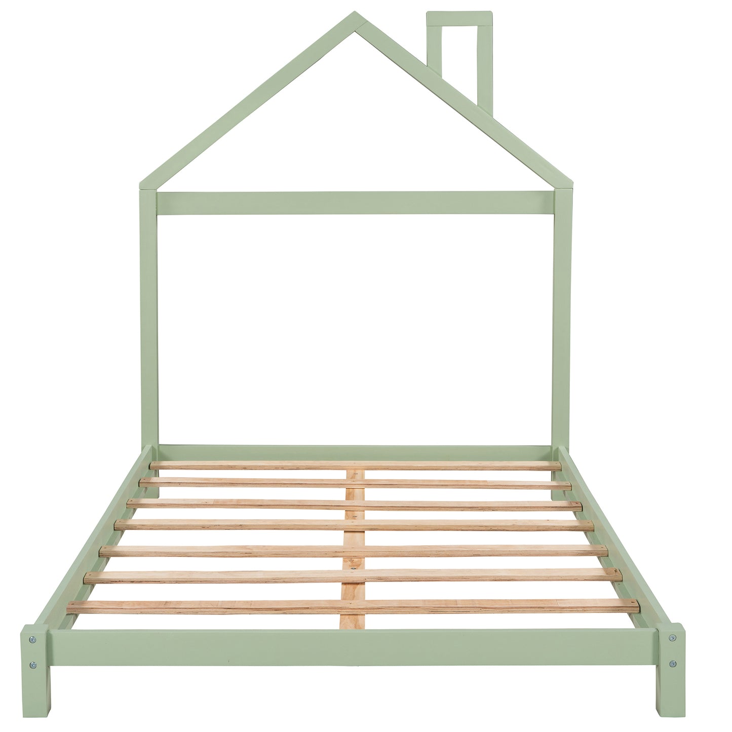 Full Size Wood Platform Bed with House-shaped Headboard (Green)