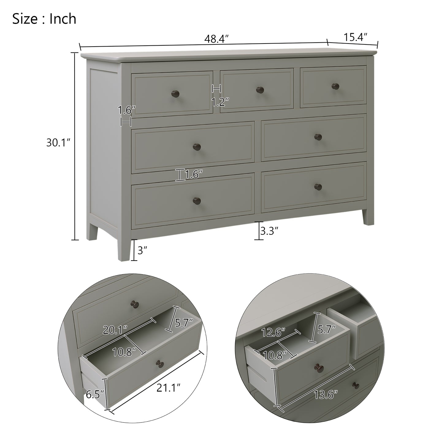Gray Solid Wood 5 Pieces King Bedroom Sets(bed+nightstand*2+chest+dresser)NEW
