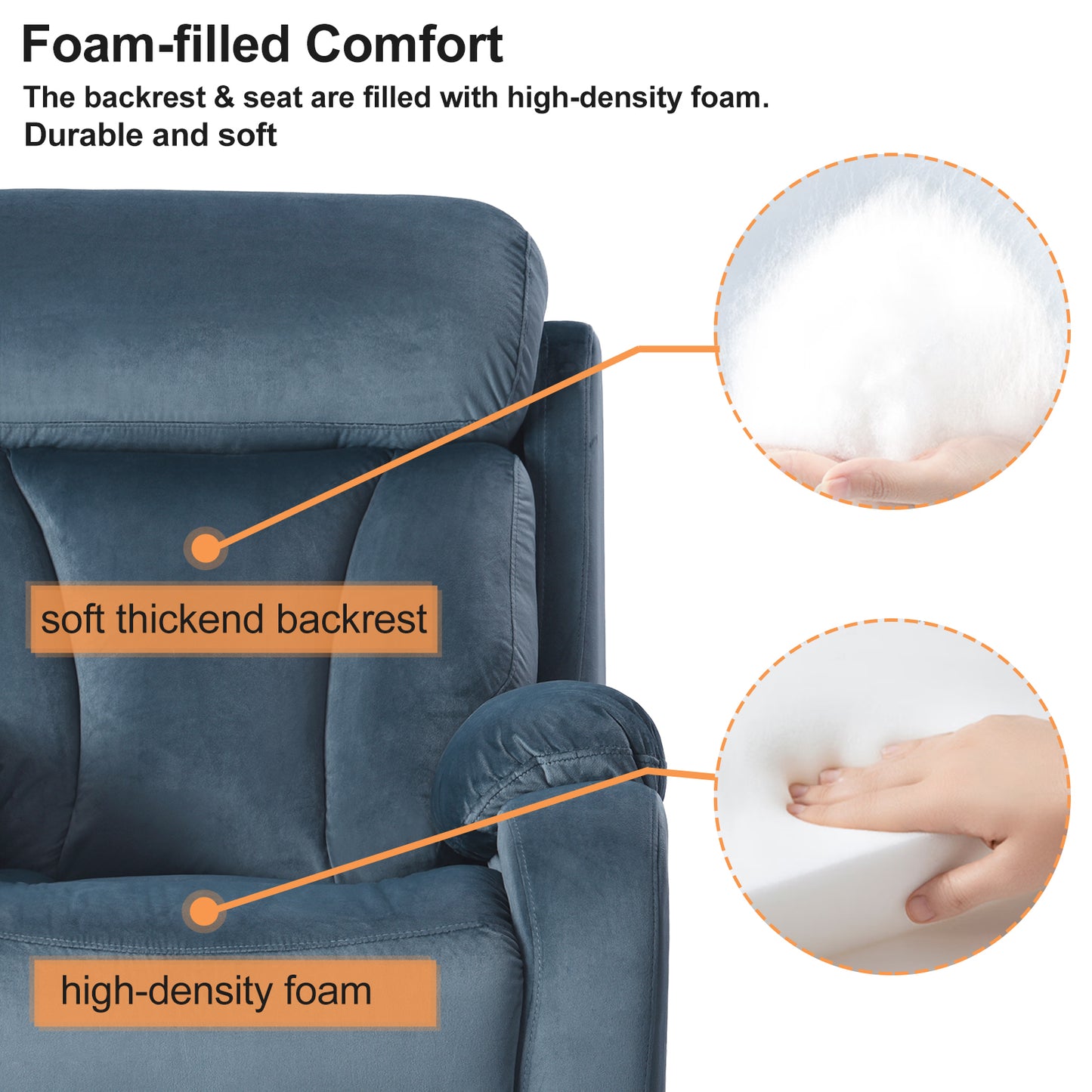 Lift Chair Recliner for Elderly Power Remote Control Recliner Sofa Relax Soft Chair Anti-skid Australia Cashmere Fabric Furniture Living Room (Navy Blue)