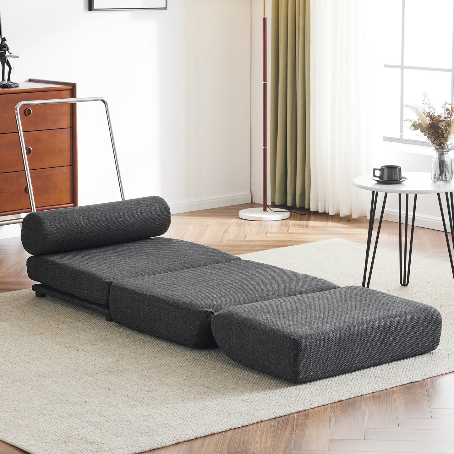 Single Sofa Chair Foldable Single Sofa Bed with Pillow,Portable Foldable Sofa Bed,Leisure Sofa Chair,Easy to Store,Made of Breathable and Wearable Linen,Dark Grey