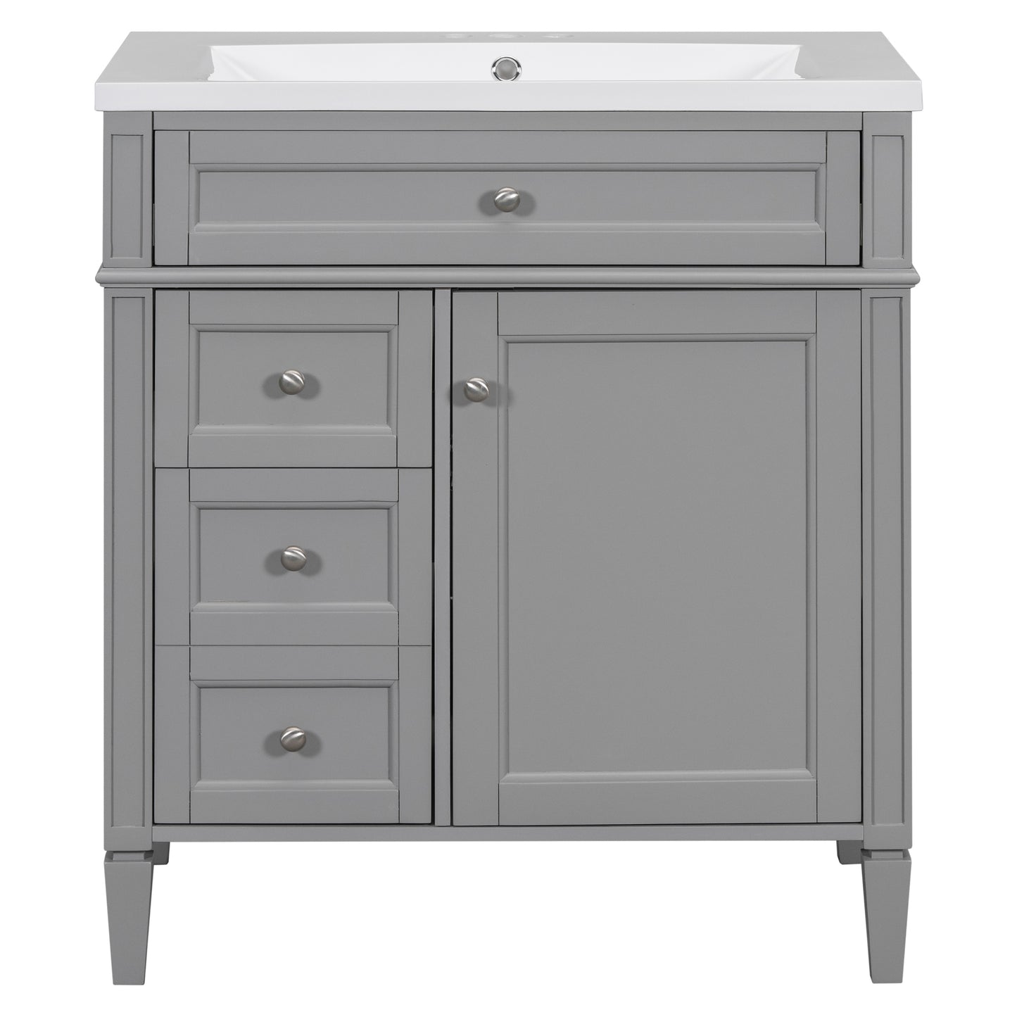 30'' Bathroom Vanity with Top Sink, Modern Bathroom Storage Cabinet with 2 Drawers and a Tip-out Drawer, Freestanding Vanity Set with Mirror Cabinet, Single Sink Bathroom Vanity