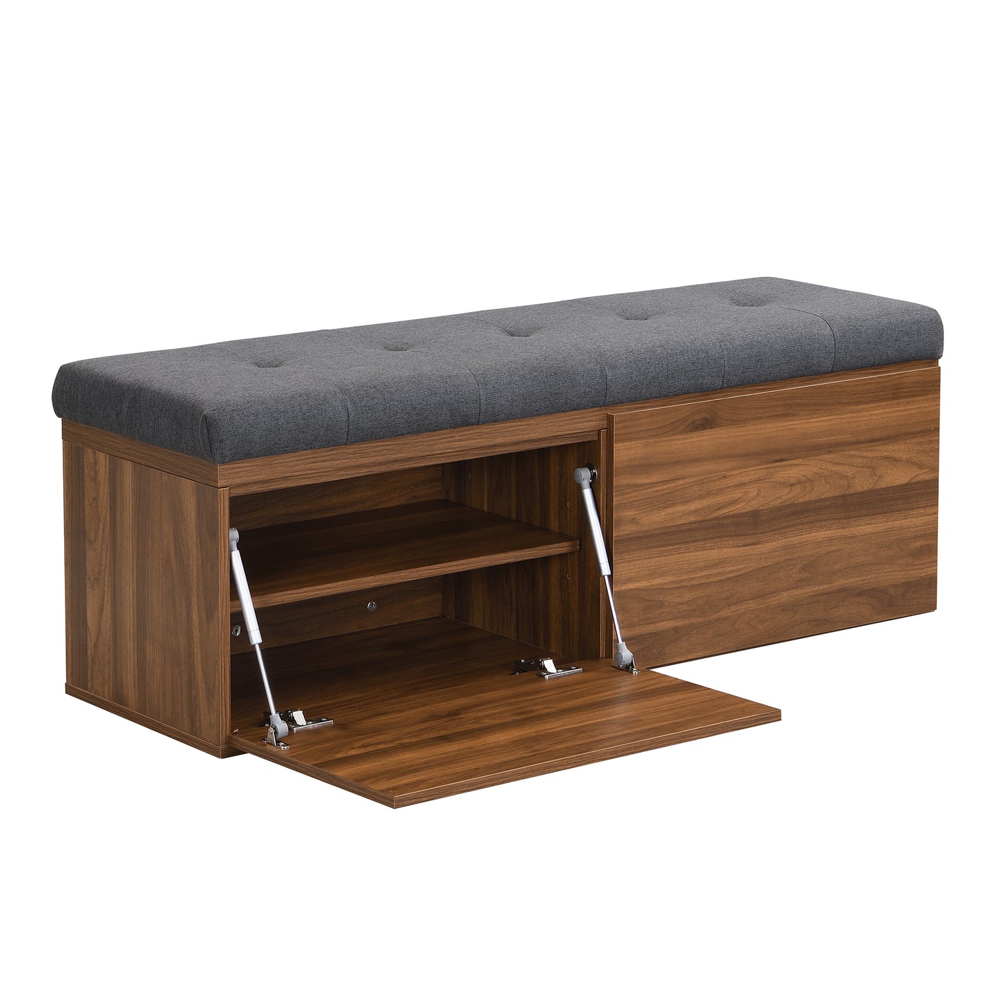 49" Shoe Storage Bench Entryway Shoe Cabinet Storage Ottoman with Padded Seat Cushion and Double Doors for Entryway, Hallway and Bedroom, Dark Grey
