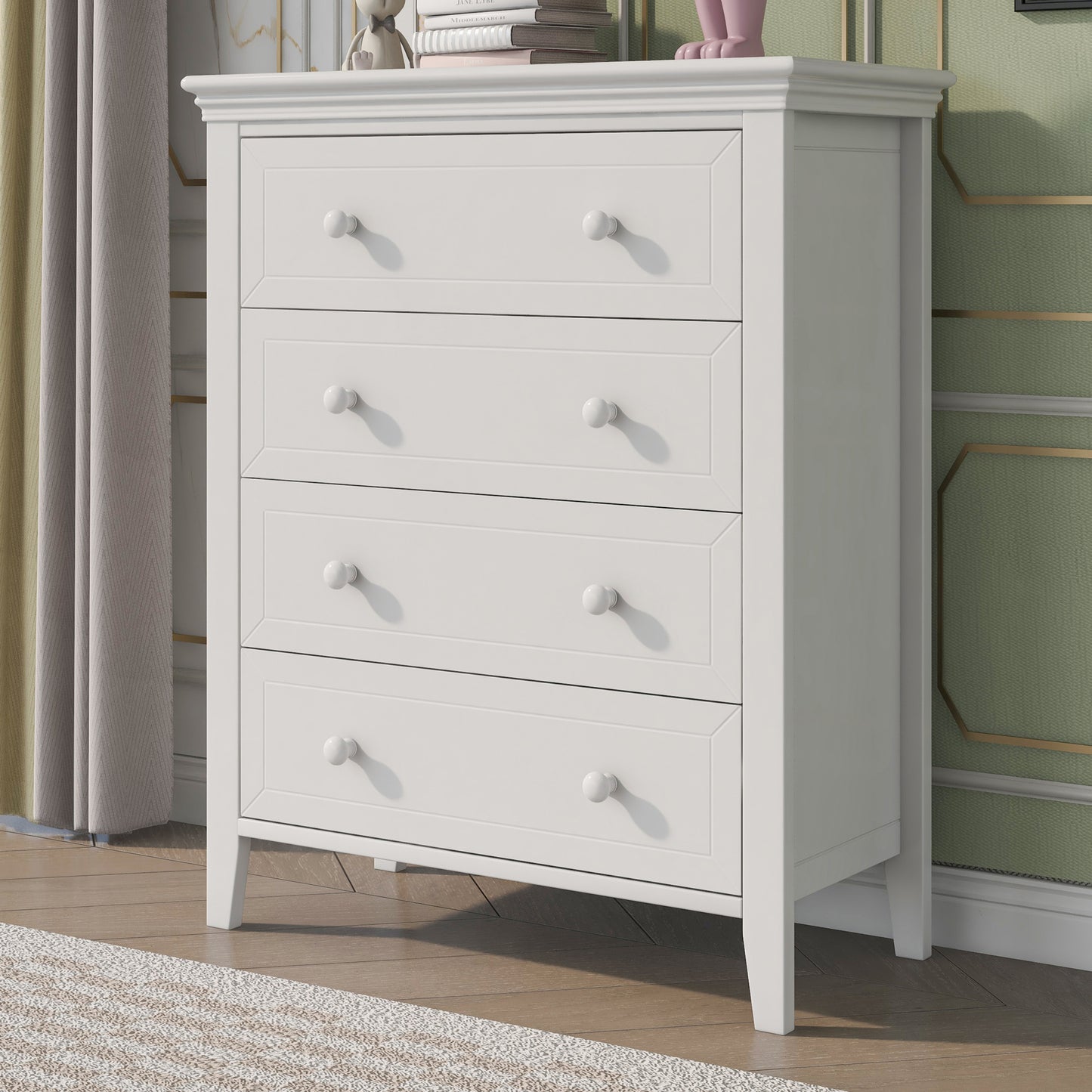 3 Pieces Traditional Concise Style White Bedroom Sets, Nightstand+Chest+Full Bed