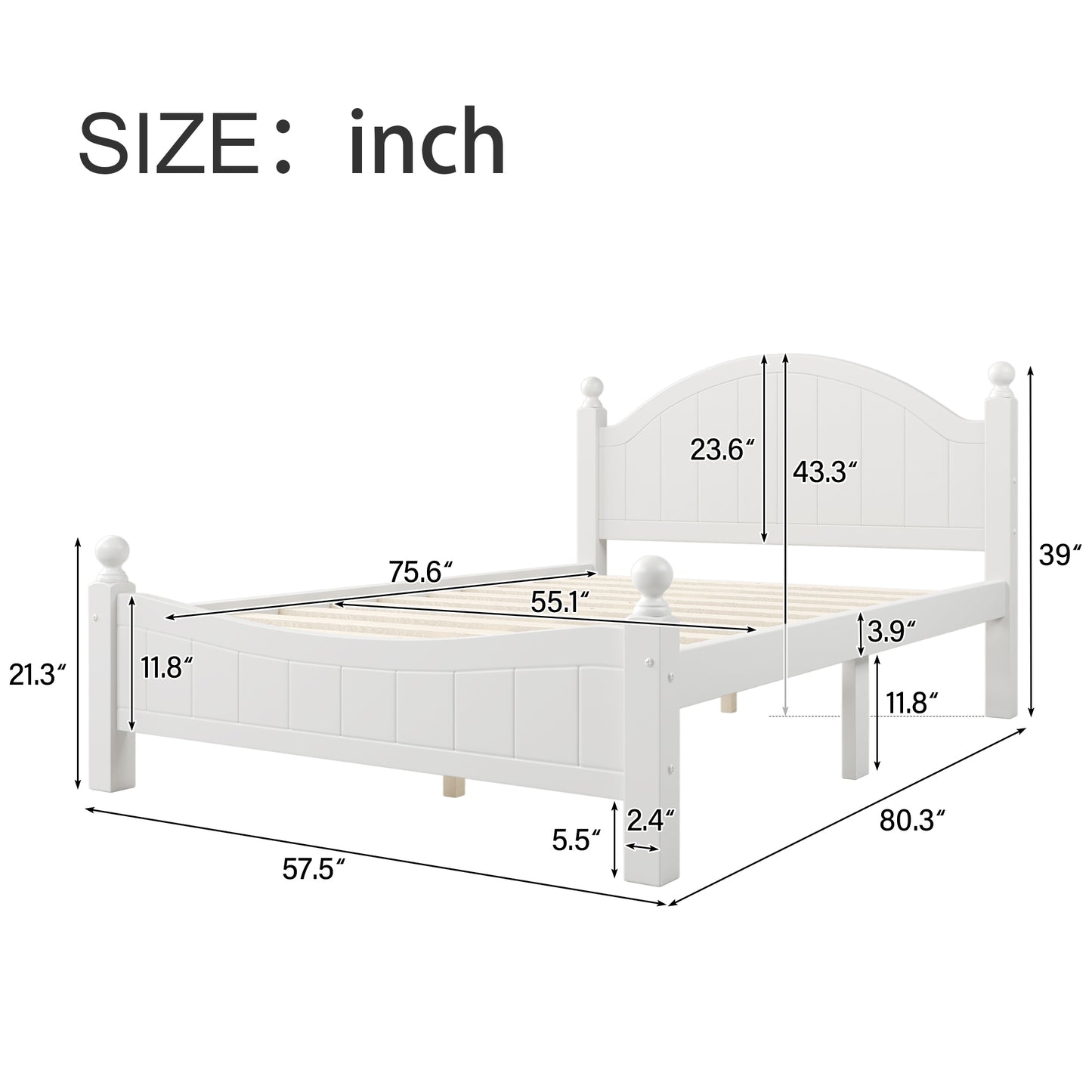 6 Pieces Traditional Concise Style White Bedroom Sets, Nightstand*2+ Chest+ Dresser+ Mirror+ Full Bed