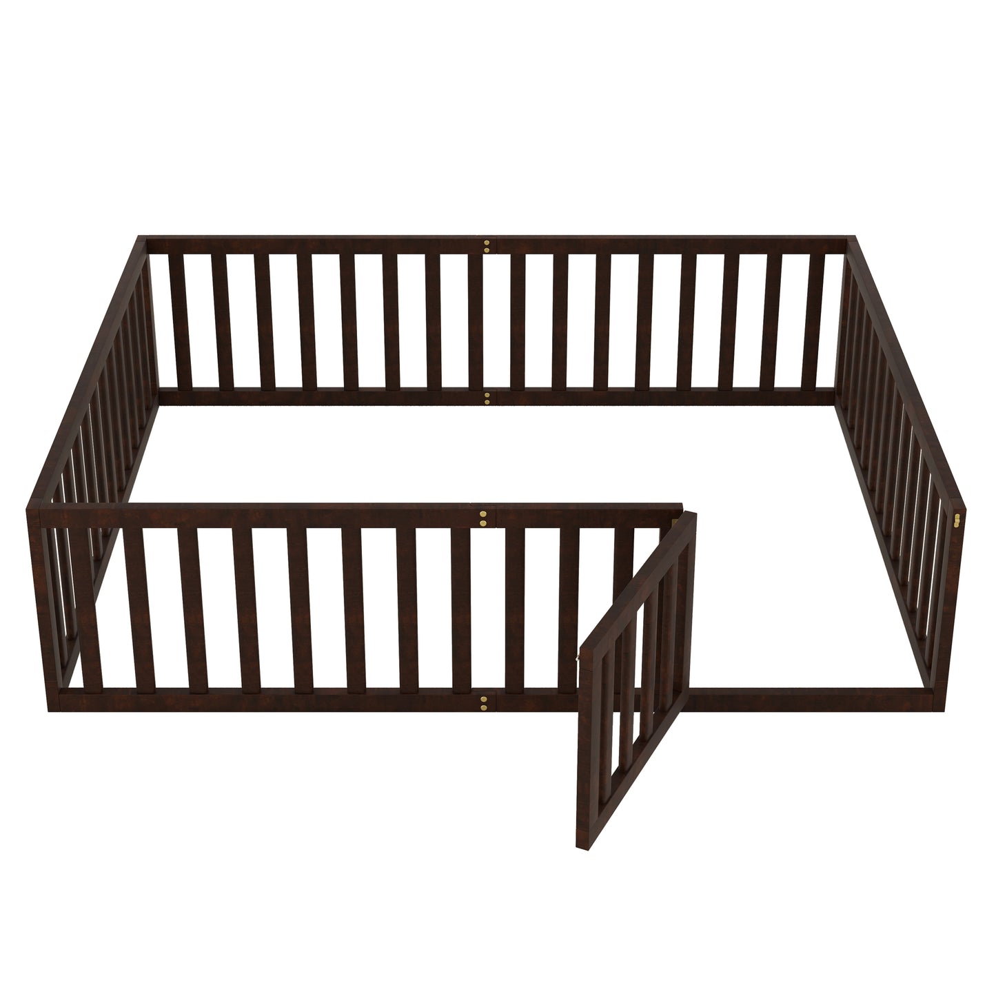 Queen Size Wood Floor Bed Frame with Fence and Door, Walnut(OLD SKU:WF289663AAL)