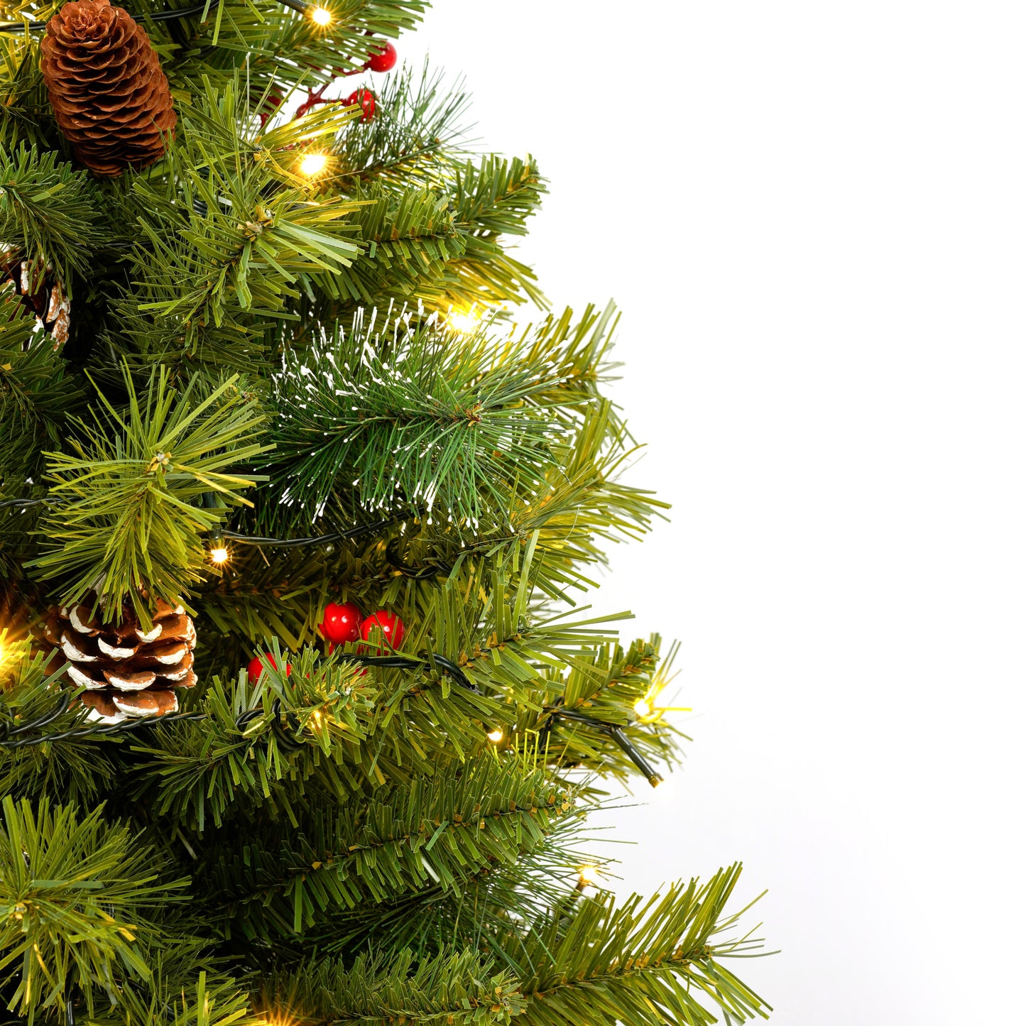 Pre-lit Xmas Tree Artificial Christmas 4-Piece Set,Garland, Wreath and Set of 2 3FT Entrance Trees X-mas with LED Lights, Christmas Tree