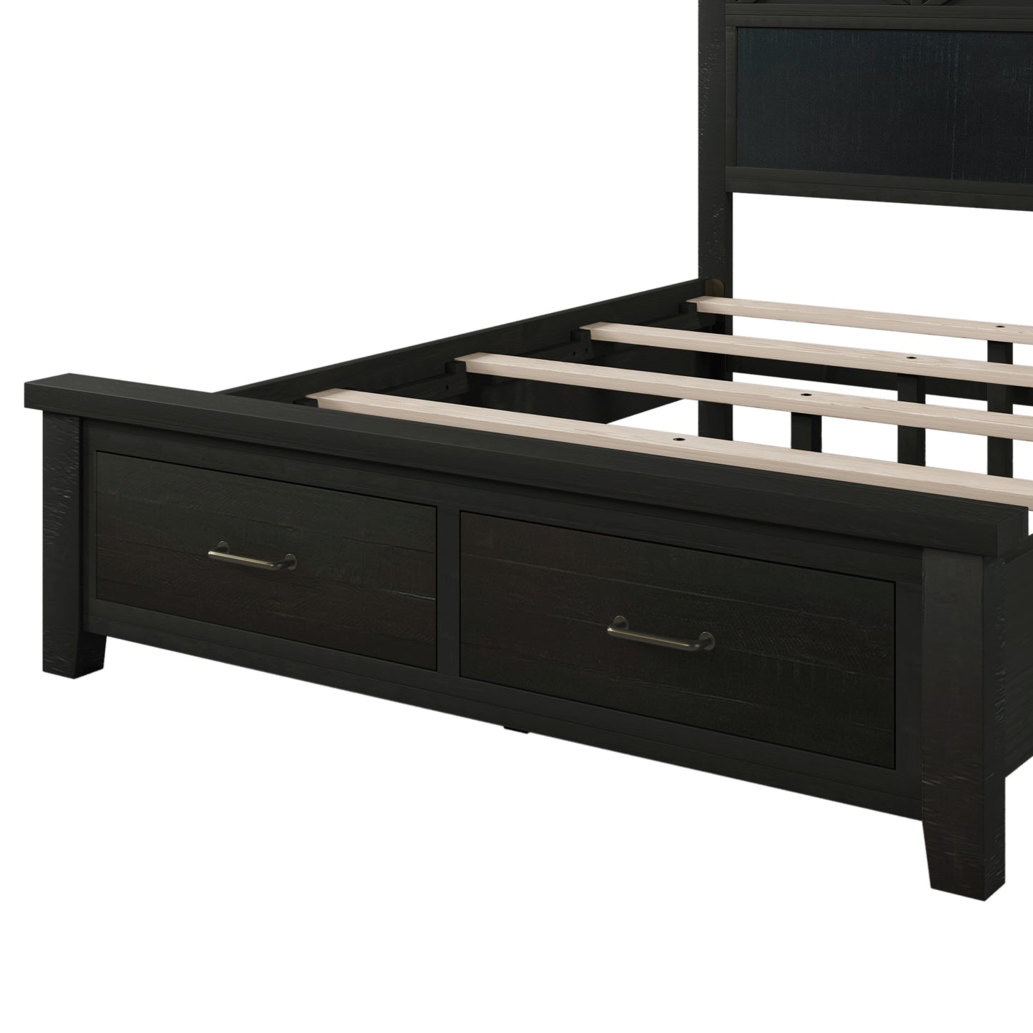 Rustic Farmhouse Style 3 Pieces Bedroom Sets Blackwash Queen Bed with 2 Drawers, Nightstand and Dresser, Coffee
