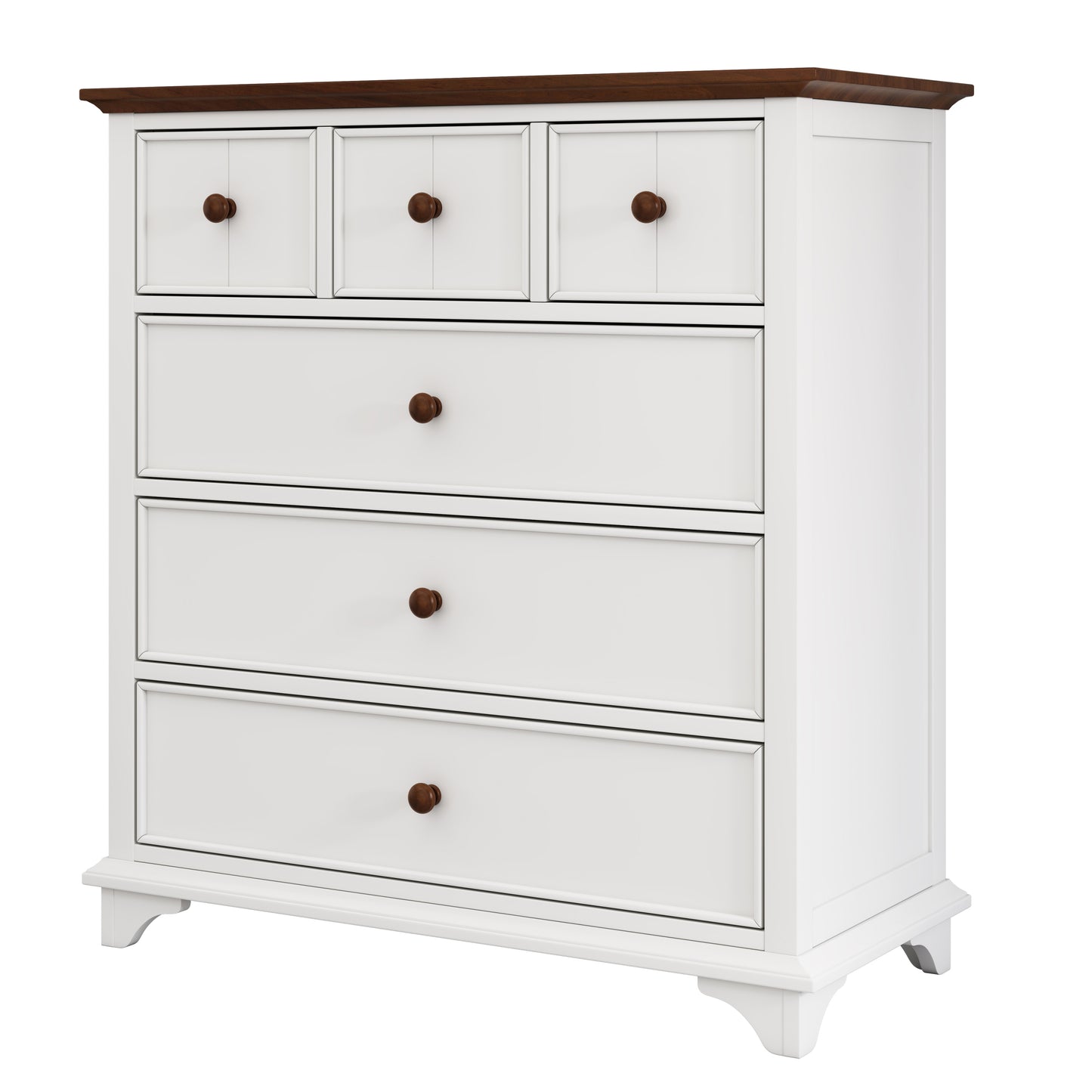 Wooden Captain Six-Drawer Chest for Bedroom, Living Room, Kids' Room, White+Walnut