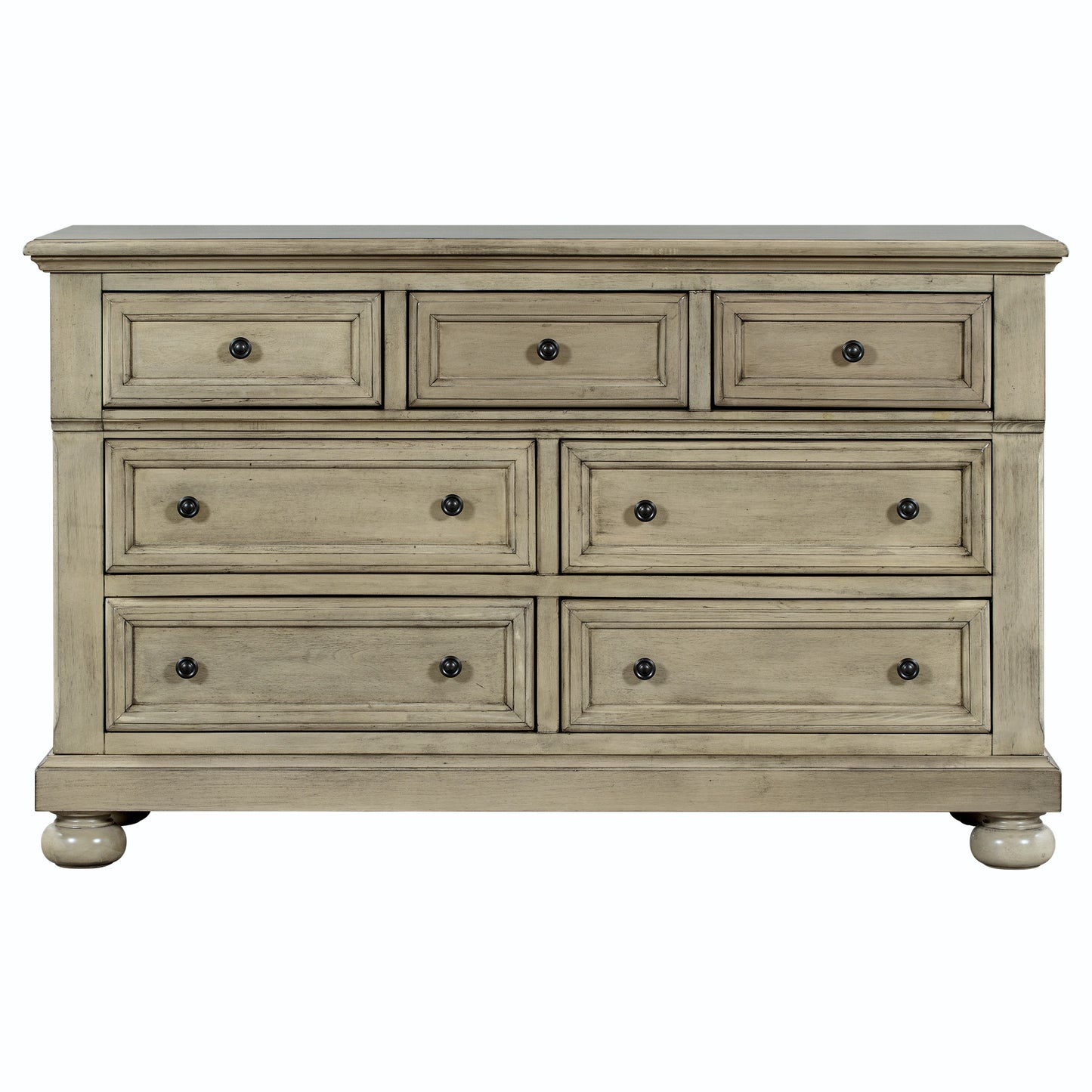 Solid Wood Seven-Drawer Dresser with Changing Topper for Nursery, Kid's Room, Bedroom, Stone Gray