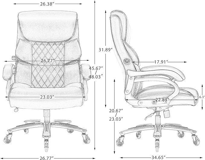 Big and Tall Office Chair 500 LBS-Executive Office Chair for Heavy People-Heavy Duty Office Chair with Sturdy Rollerblade Wheels-Desk Chair with Adjustable Lumbar Support Black Leather Chair