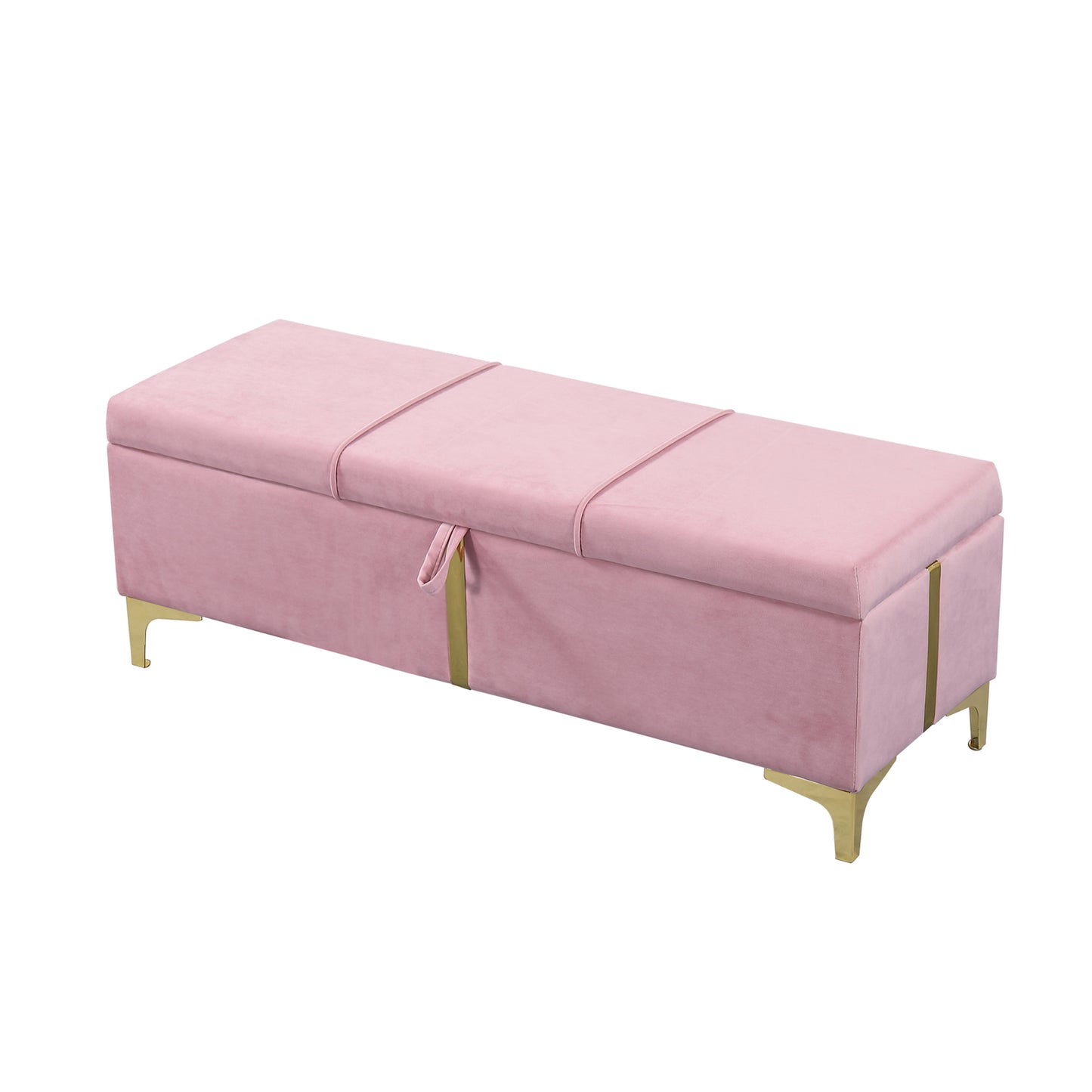 2-Pieces Bedroom Sets,Queen Size Upholstered Platform Bed with Hydraulic Storage System,Storage Ottoman with Metal Legs,Pink