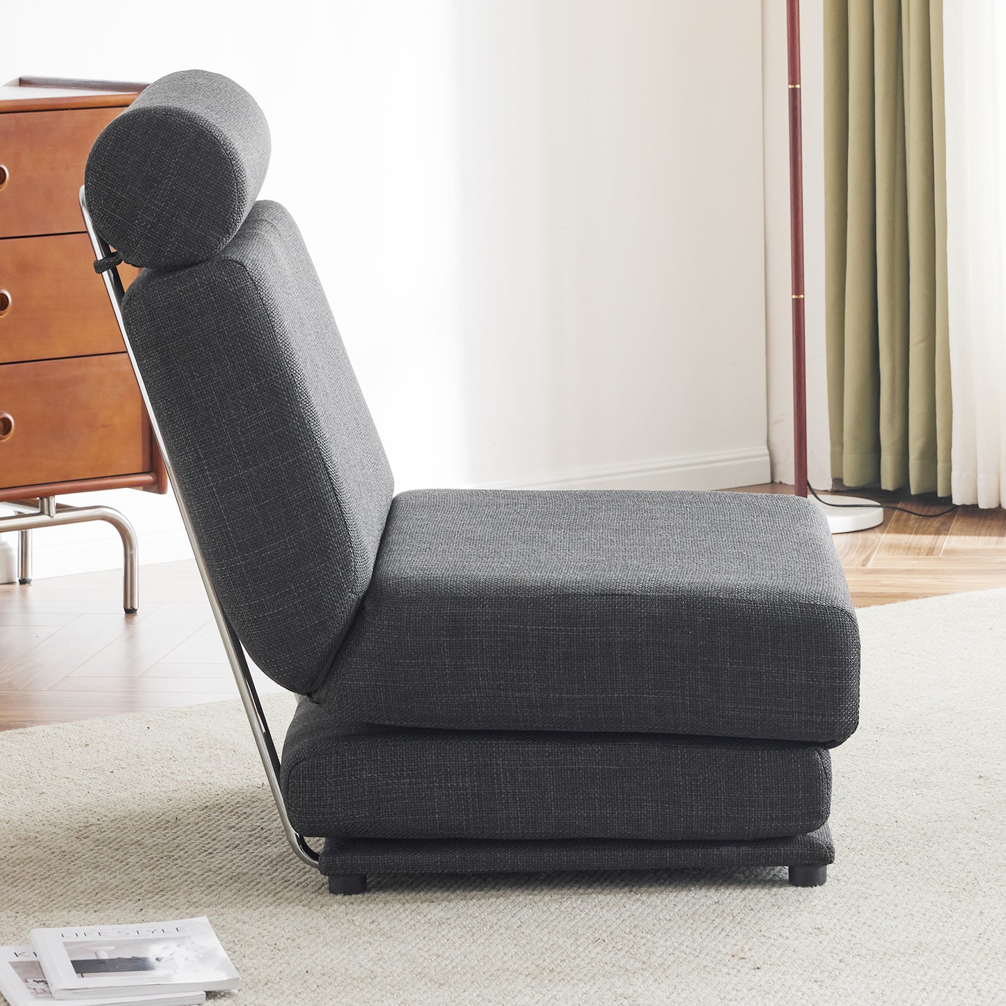 Single Sofa Chair Foldable Single Sofa Bed with Pillow,Portable Foldable Sofa Bed,Leisure Sofa Chair,Easy to Store,Made of Breathable and Wearable Linen,Dark Grey