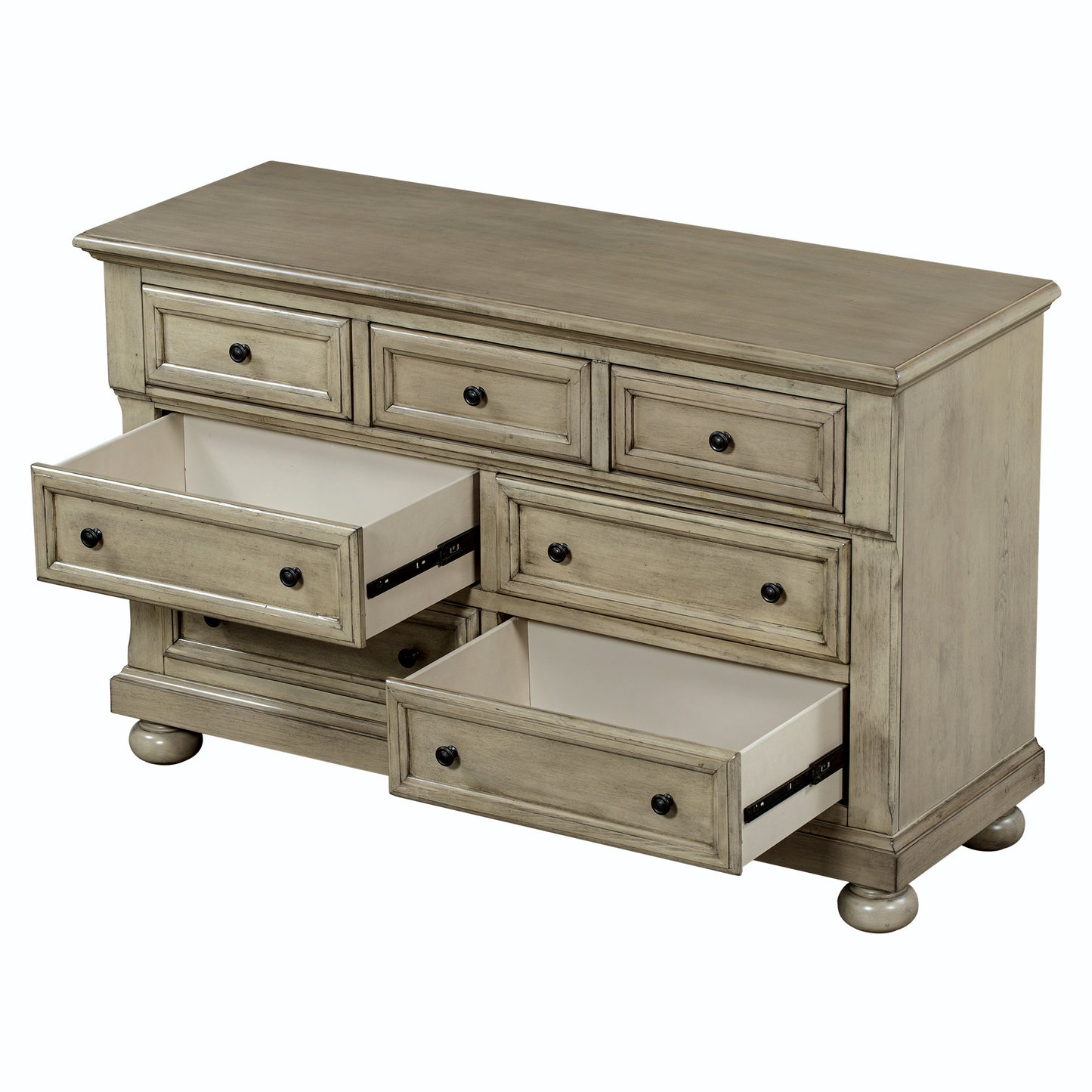 Solid Wood Seven-Drawer Dresser with Changing Topper for Nursery, Kid's Room, Bedroom, Stone Gray