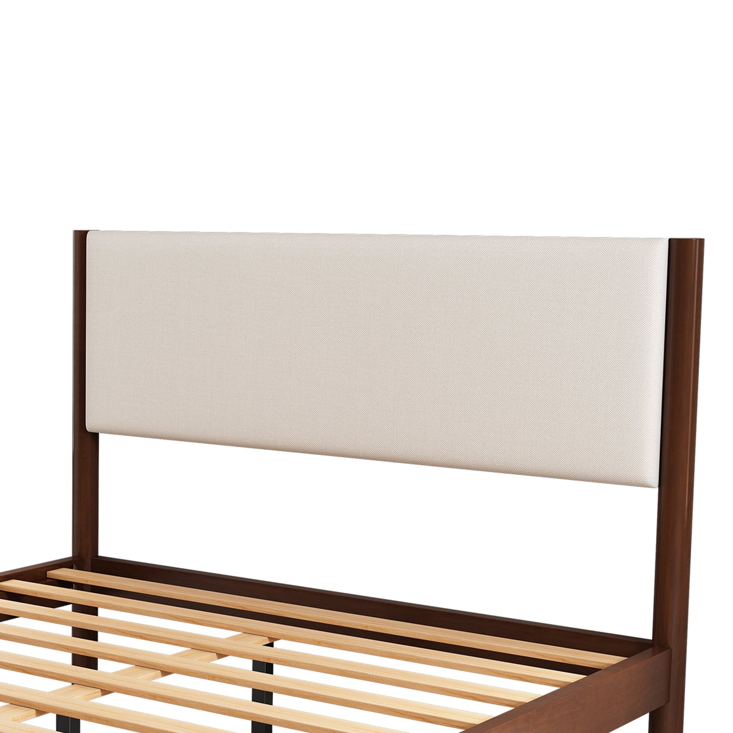 4 Pieces Bedroom Sets Mid Century Modern Upholestery Walnut Wood Frame Queen Platform Bed with Two Nightstands and Dresser