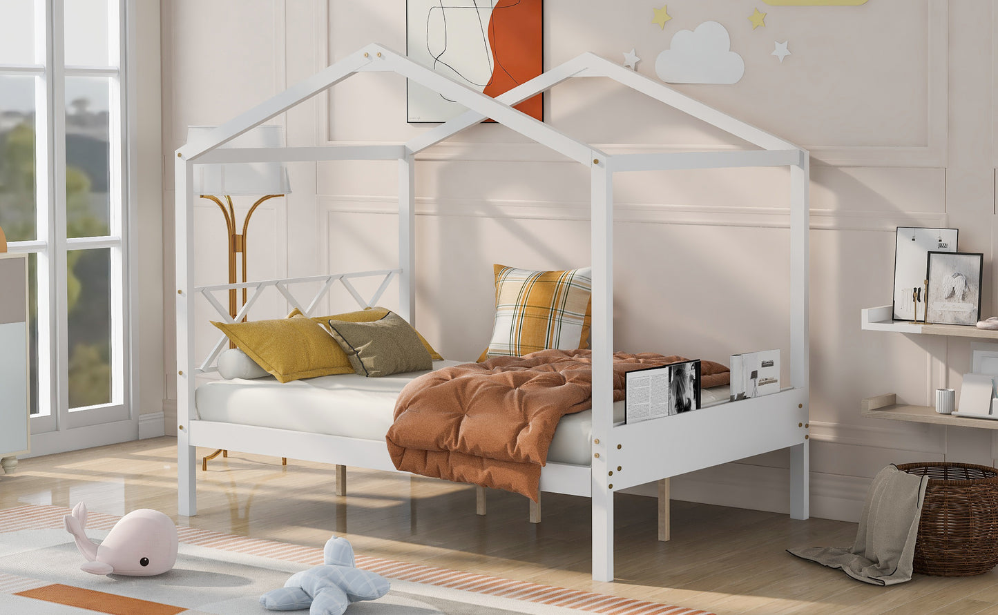 Full Size Wood House Bed with Storage Space, White (OLD SKU :LP000002AAK)