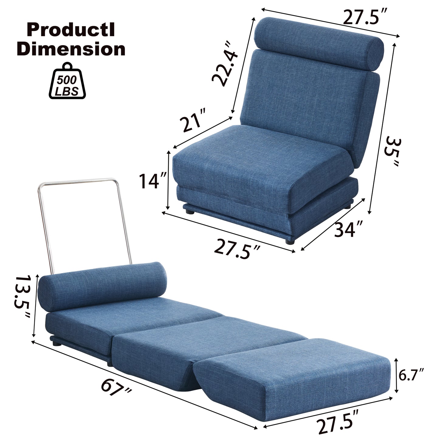 Single Sofa Chair Foldable Single Sofa Bed with Pillow,Portable Foldable Sofa Bed,Leisure Sofa Chair,Easy to Store,Made of Breathable and Wearable Linen