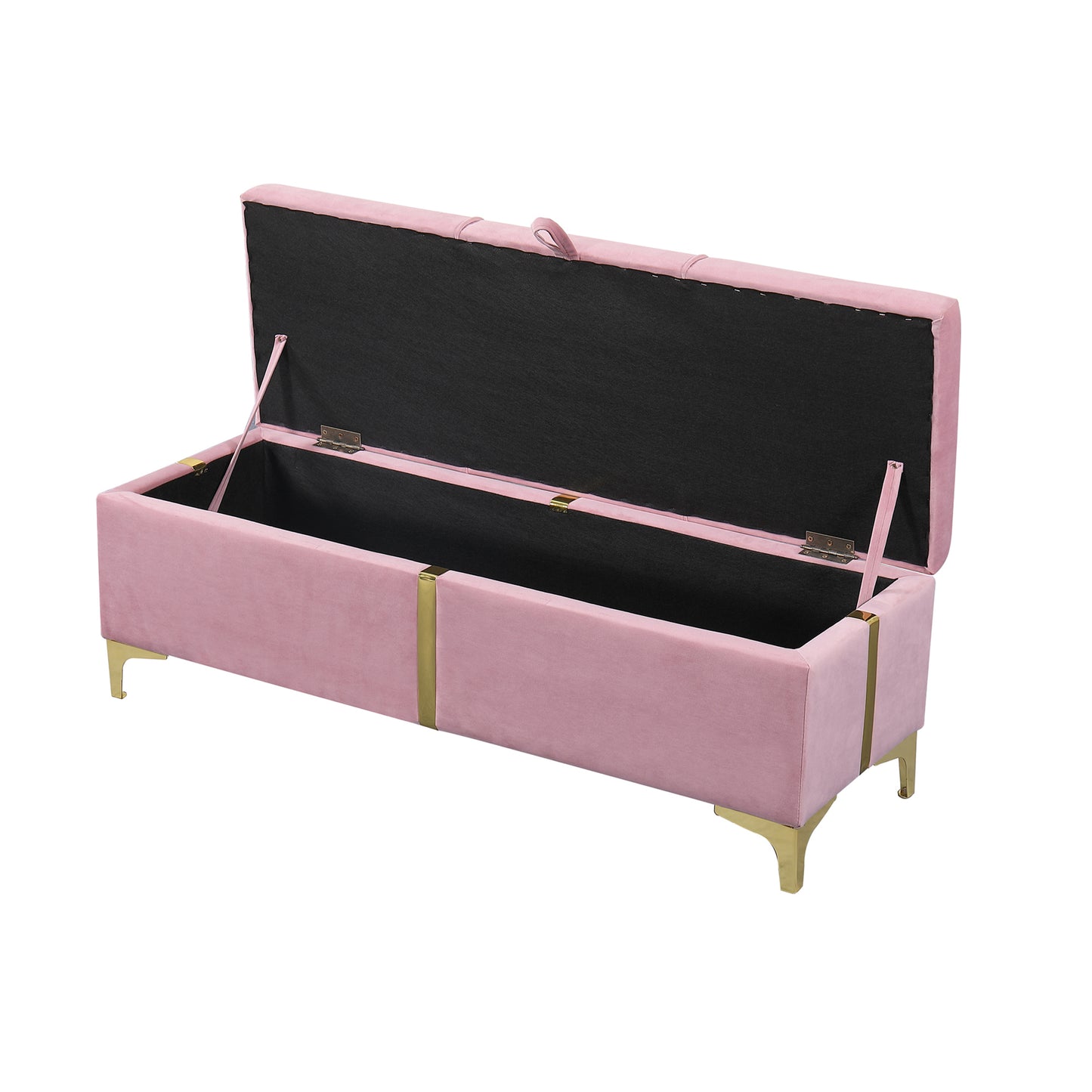 2-Pieces Bedroom Sets,Queen Size Upholstered Platform Bed with Hydraulic Storage System,Storage Ottoman with Metal Legs,Pink