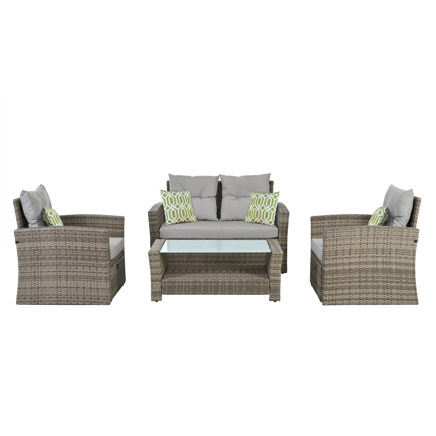 Patio Furniture, Outdoor Furniture, Seasonal PE Wicker Furniture, 6 Set Wicker Furniture With Tempered Glass Coffee Table