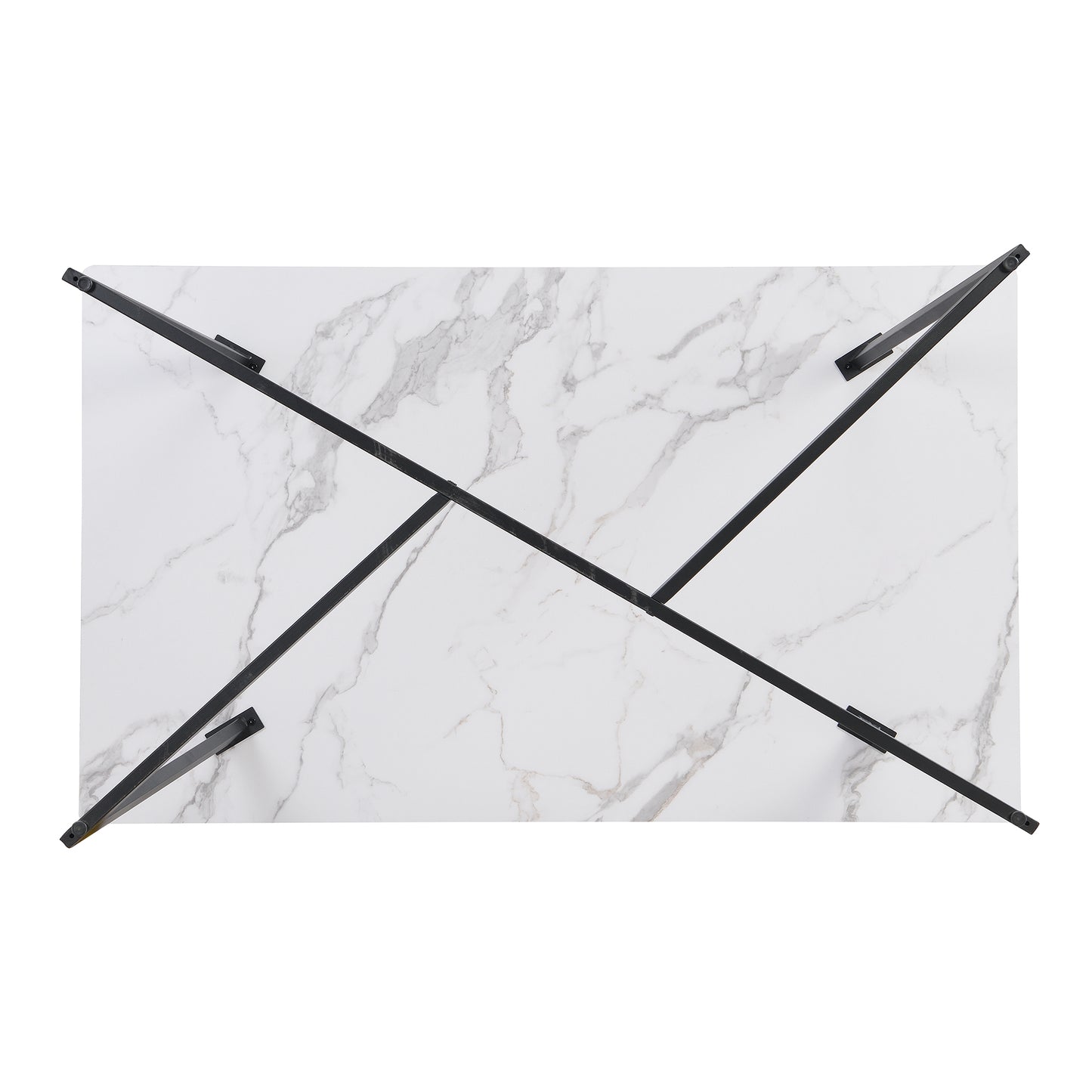 TOPMAX Modern Faux Marble 6-Piece Dining Table Set,60inch Metal Kitchen Table Set with Upholstered Dining Chairs and Bench, Black