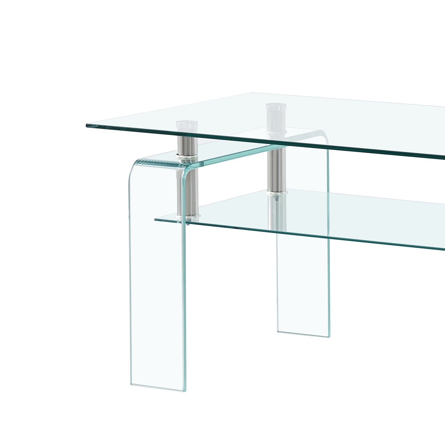 Rectangle Clear Glass Coffee Table, Modern Glass Coffee Table for Living Room, 2-Tier Storage Center Coffee Table,Tempered Glass Tea Table