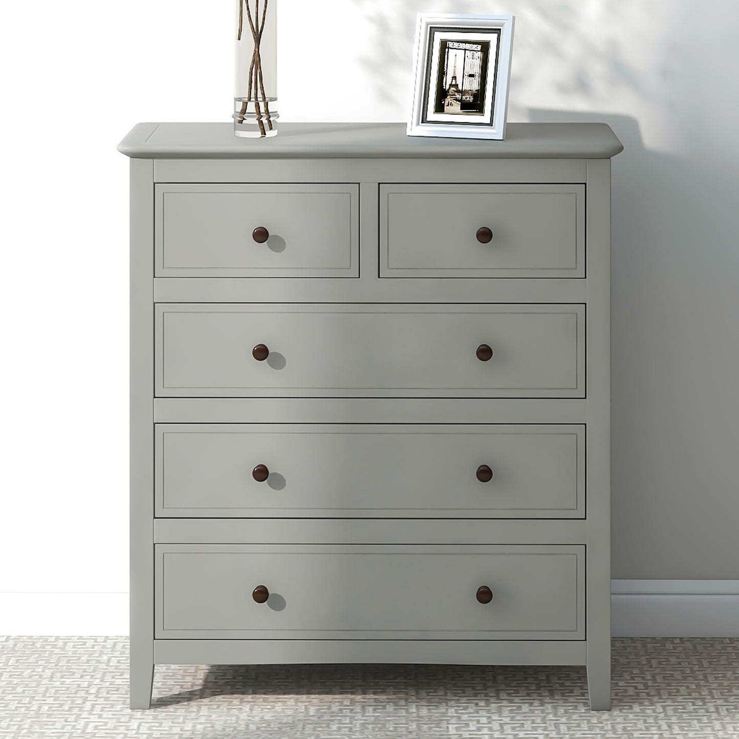 Gray Solid Wood 5 Pieces King Bedroom Sets(bed+nightstand*2+chest+dresser)NEW