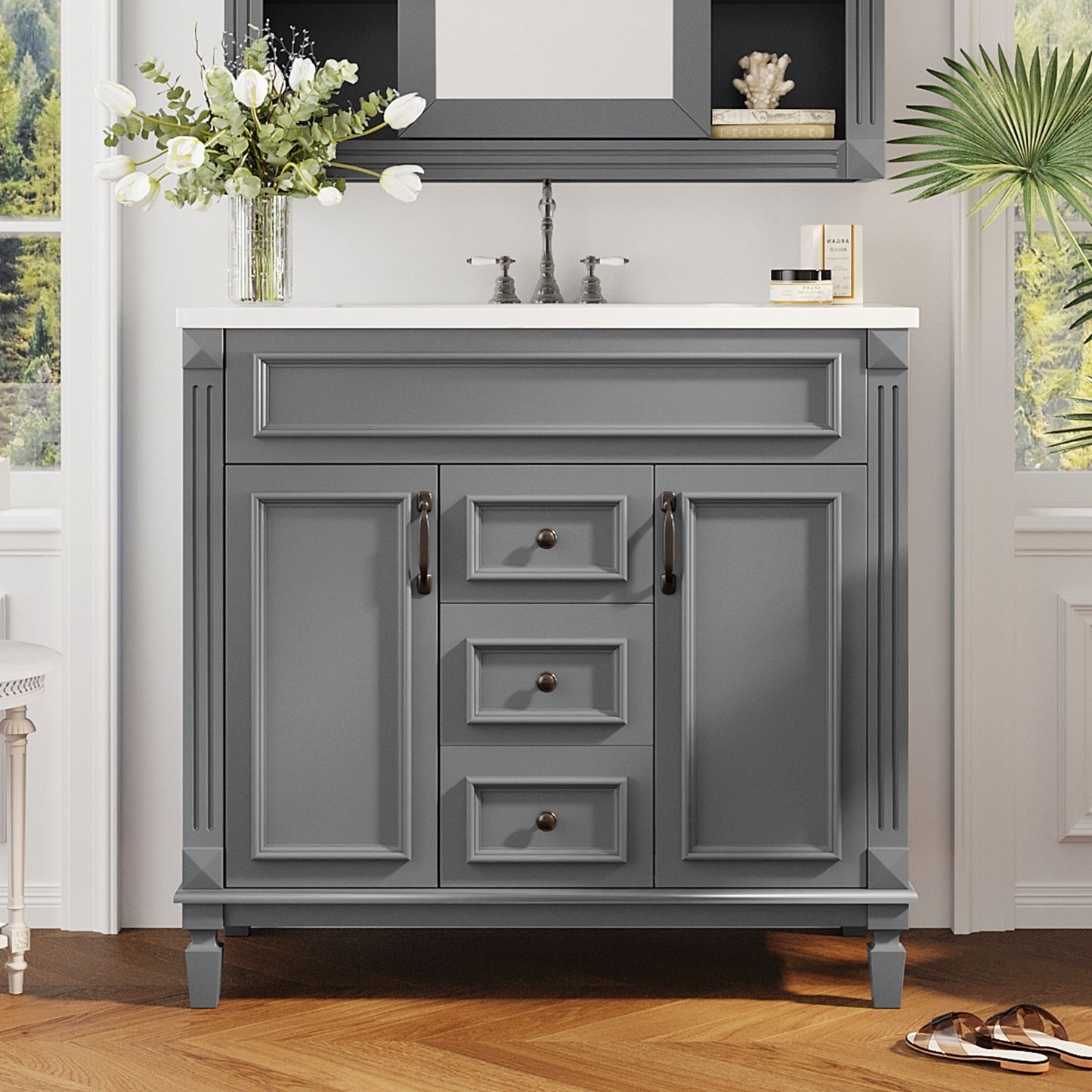 36'' Bathroom Vanity with Top Sink, Modern Bathroom Storage Cabinet with 2 Soft Closing Doors and 2 Drawers, Single Sink Bathroom Vanity