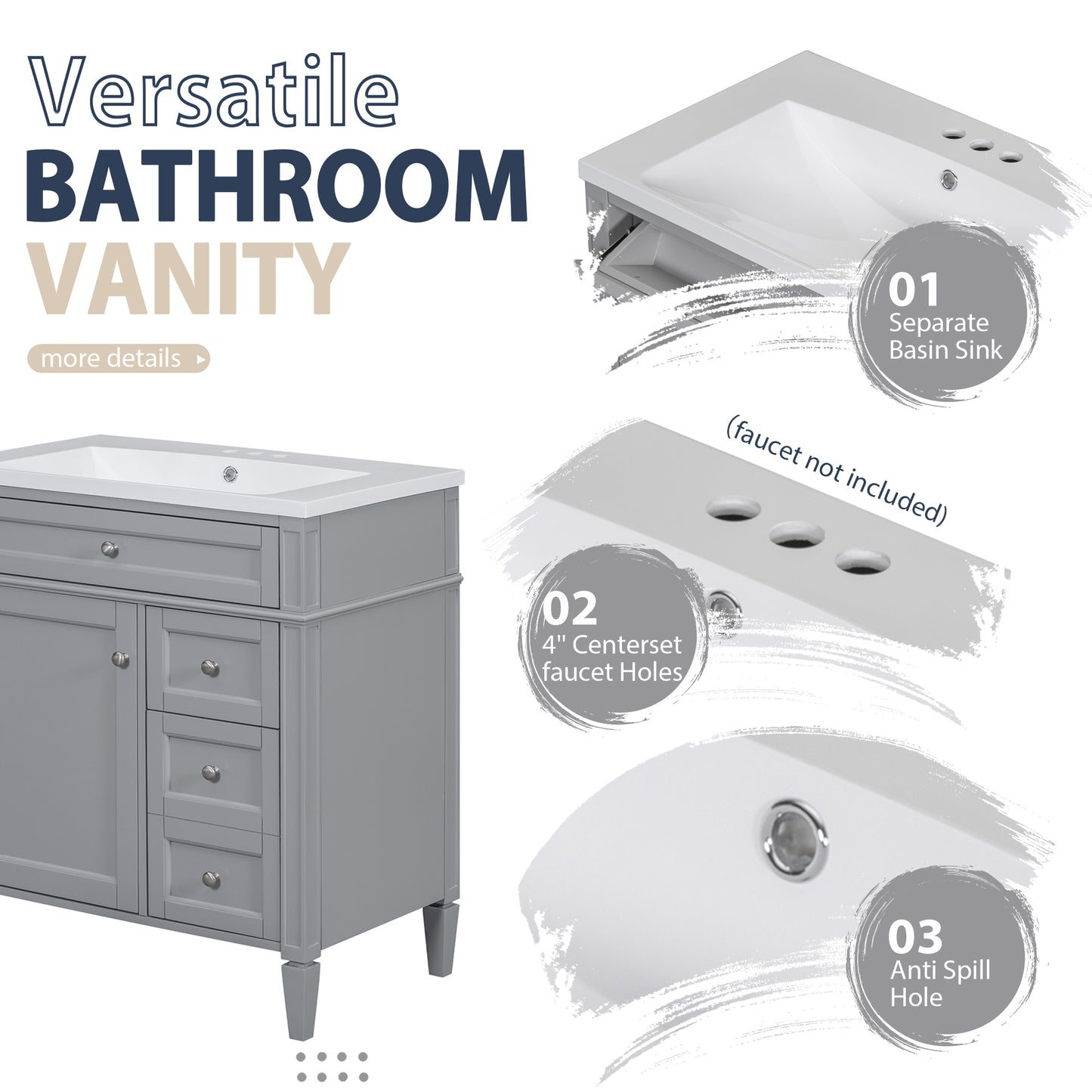 30'' Bathroom Vanity with Top Sink, Modern Bathroom Storage Cabinet with 2 Drawers and a Tip-out Drawer, Freestanding Vanity Set with Mirror Cabinet, Single Sink Bathroom Vanity