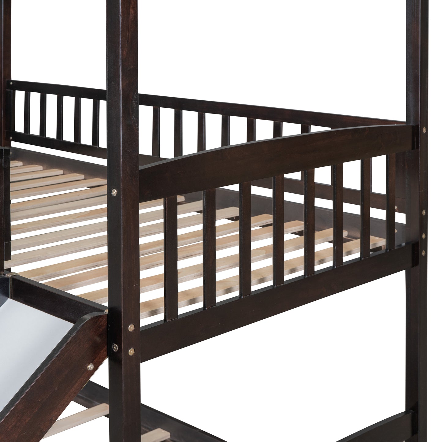 Twin Over Twin Bunk Bed with Drawers and Slide, House Bed with Slide,Espresso(OLD SKU :LT000215AAP)