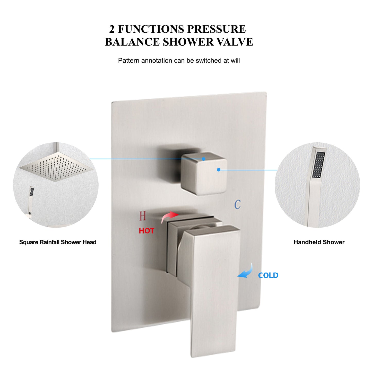Ceiling Mounted Shower System Combo Set with Handheld and 12"Shower head