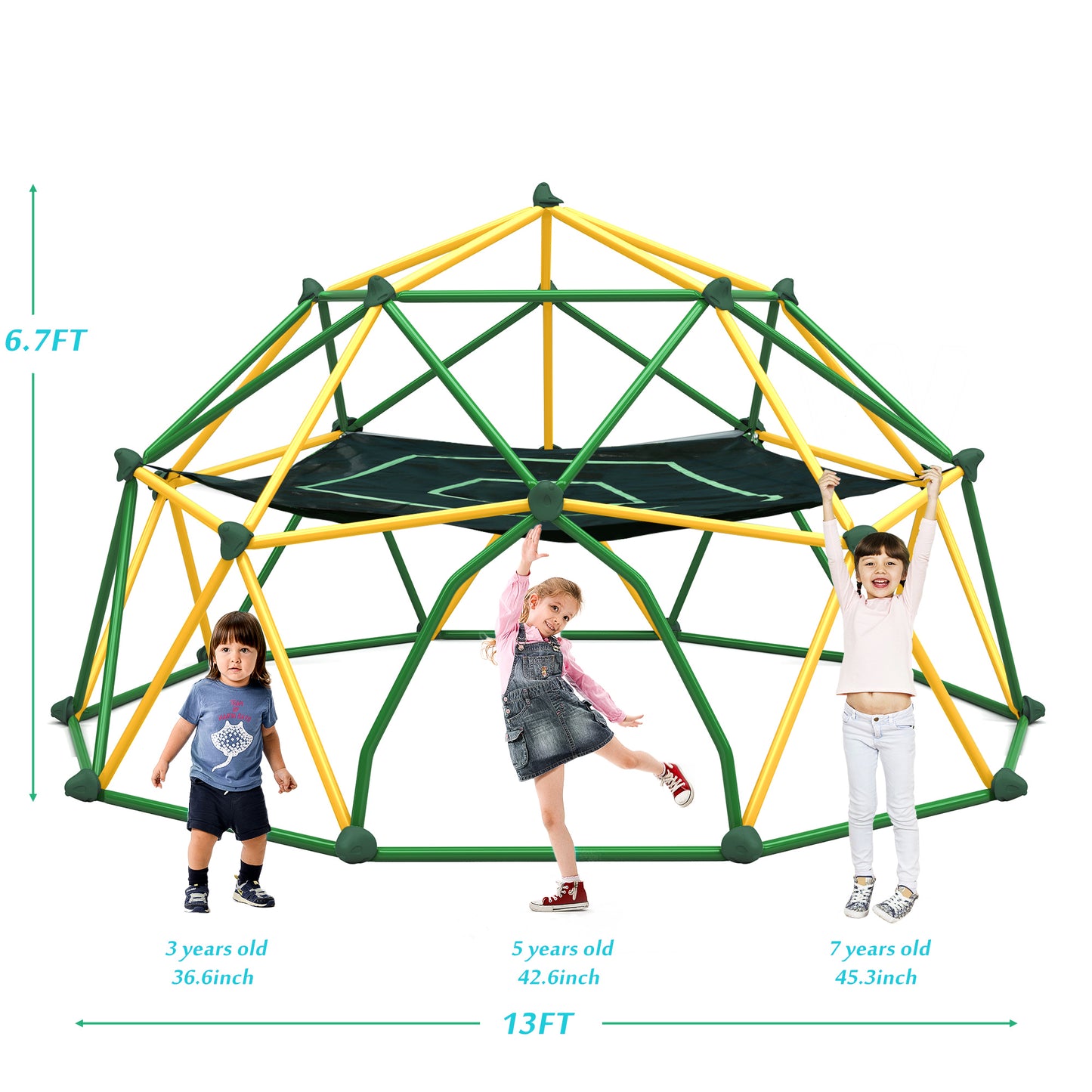 13ft Geometric Dome Climber Play Center, Kids Climbing Dome Tower with Hammock, Rust & UV Resistant Steel Supporting 1000 LBS