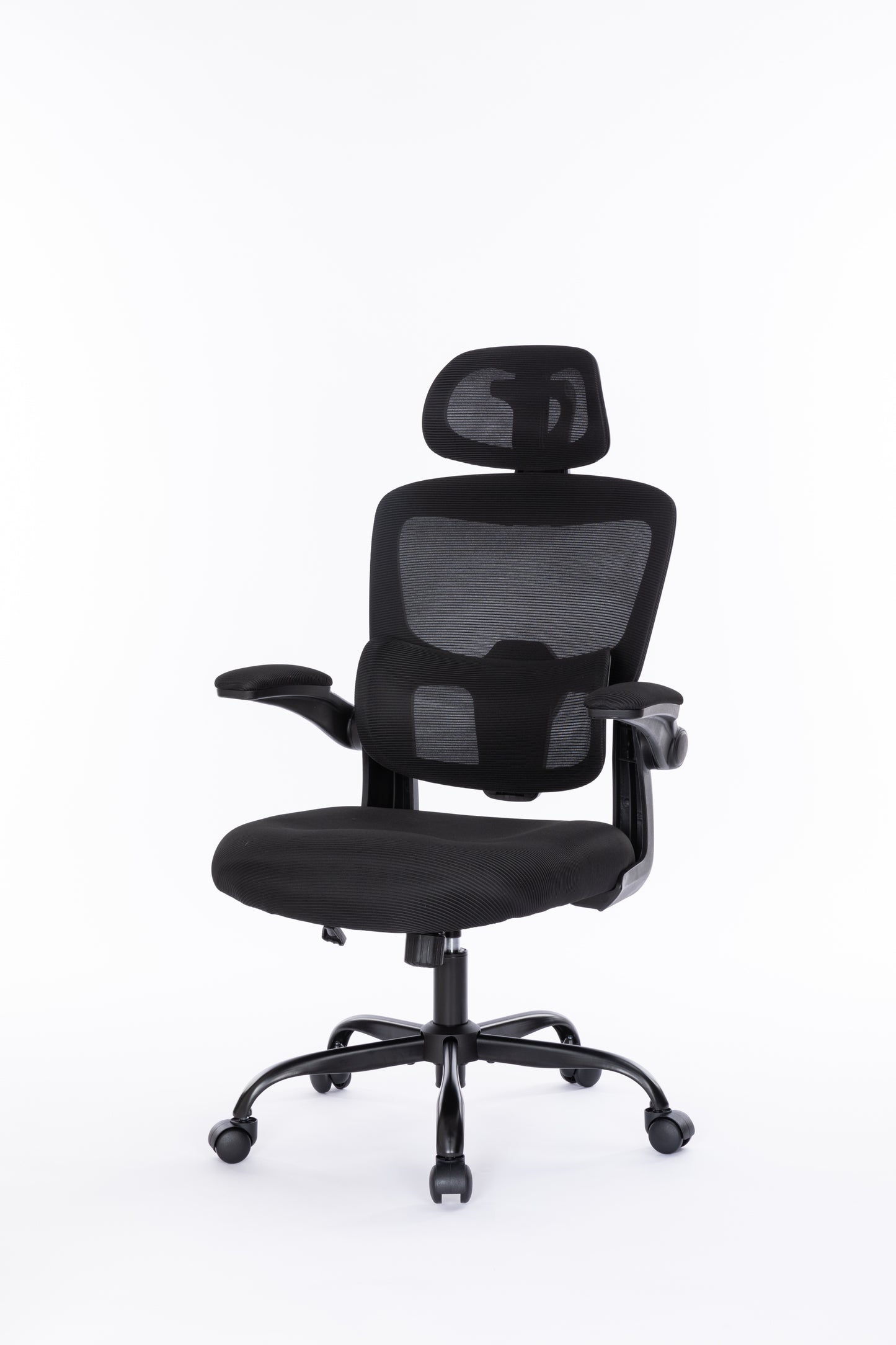 Ergonomic Mesh Office Chair with 3D Adjustable Lumbar Support, High Back Desk Chair with Flip-up Arms, Executive Computer Chair Home Office Task Swivel Rolling Chairs for Adults