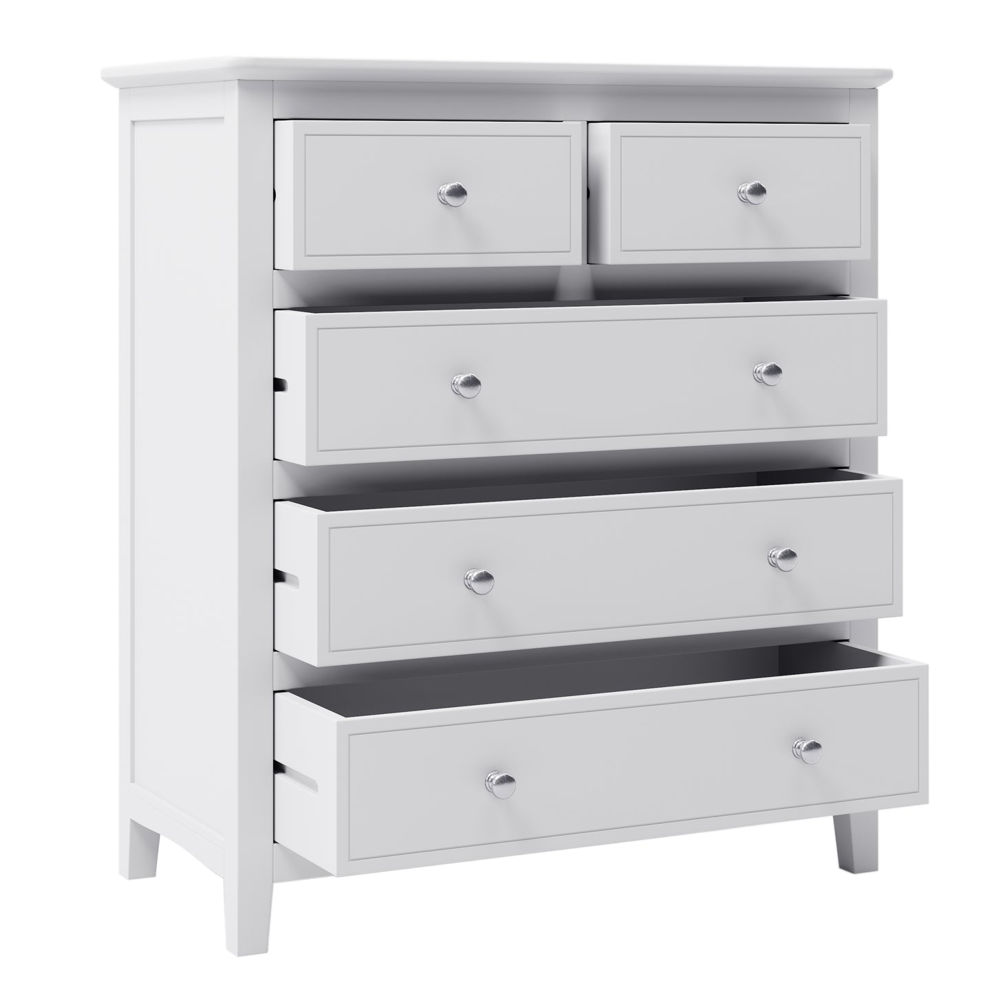 White Solid Wood 5 Pieces King Bedroom Sets(bed+nightstand*2+chest+dresser)
